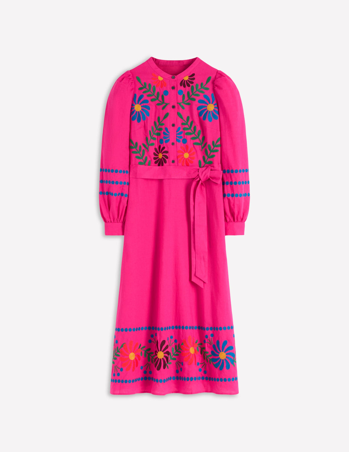 Robe midi Ava en lin mélangé-Broderie multi-6