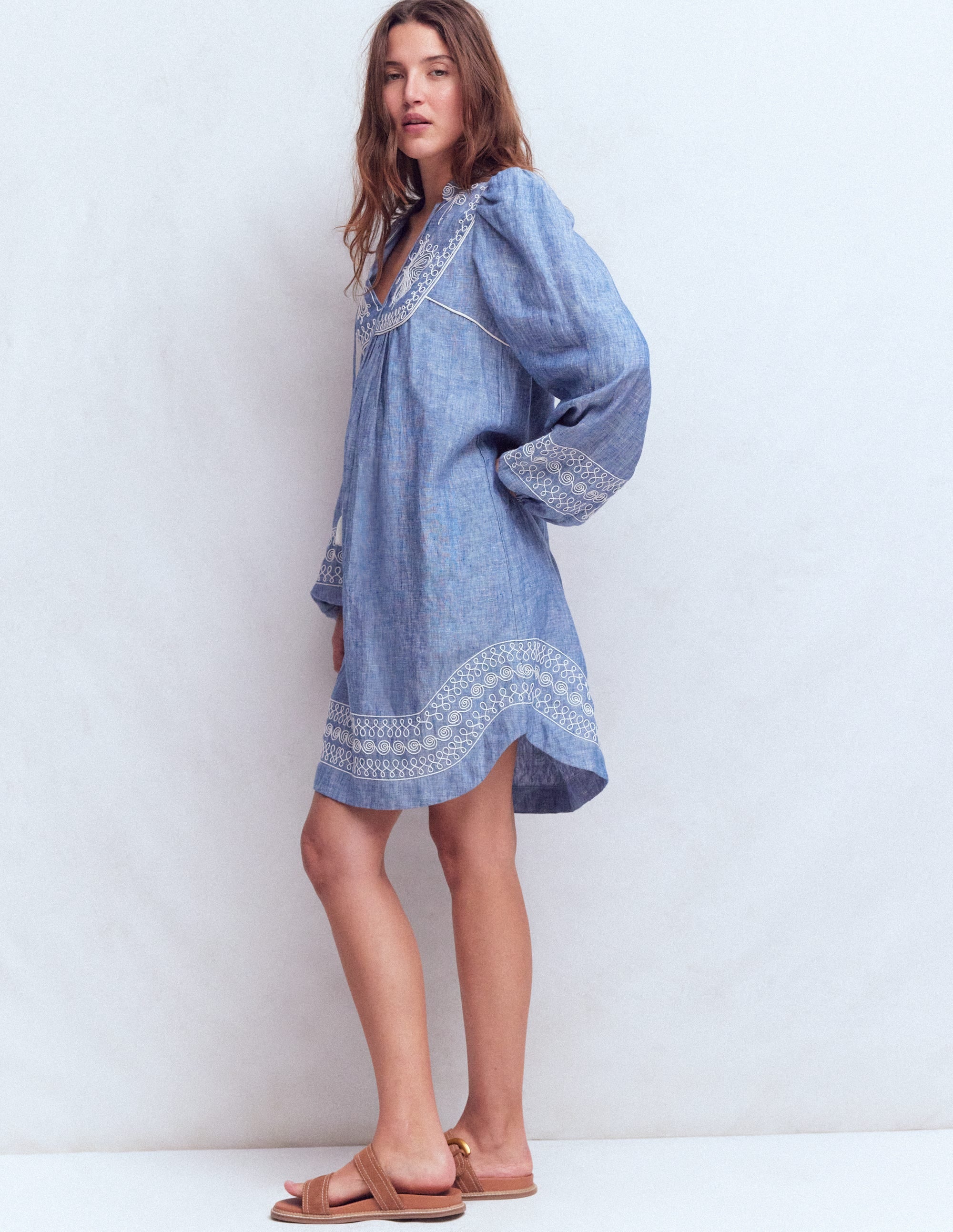 Robe Pia en lin avec empiècement à pampilles-Broderie chambray - Image 5