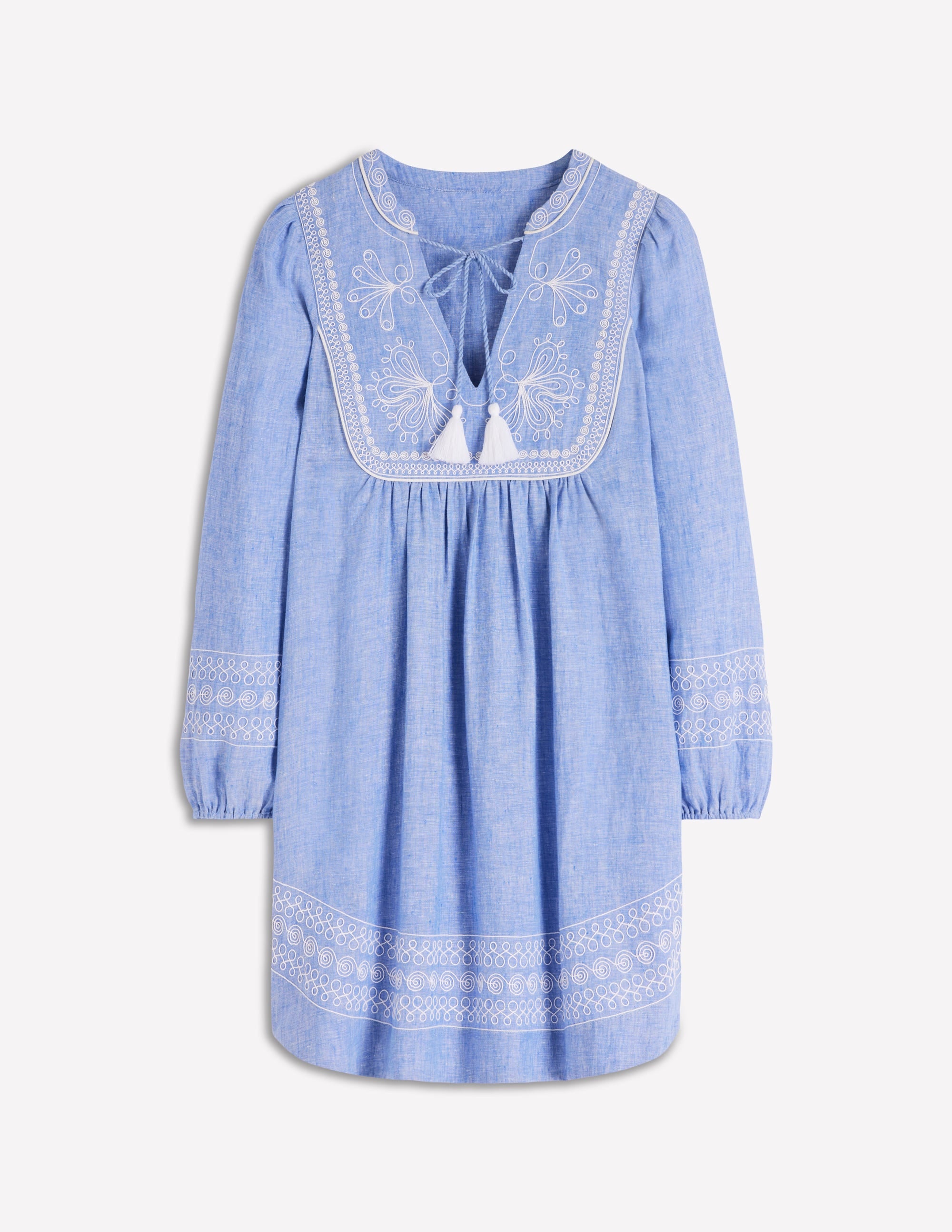Robe Pia en lin avec empiècement à pampilles-Broderie chambray - Image 7