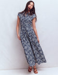 Arabella Maxikleid aus Baumwolle-Marineblau, Dekorative Blüten