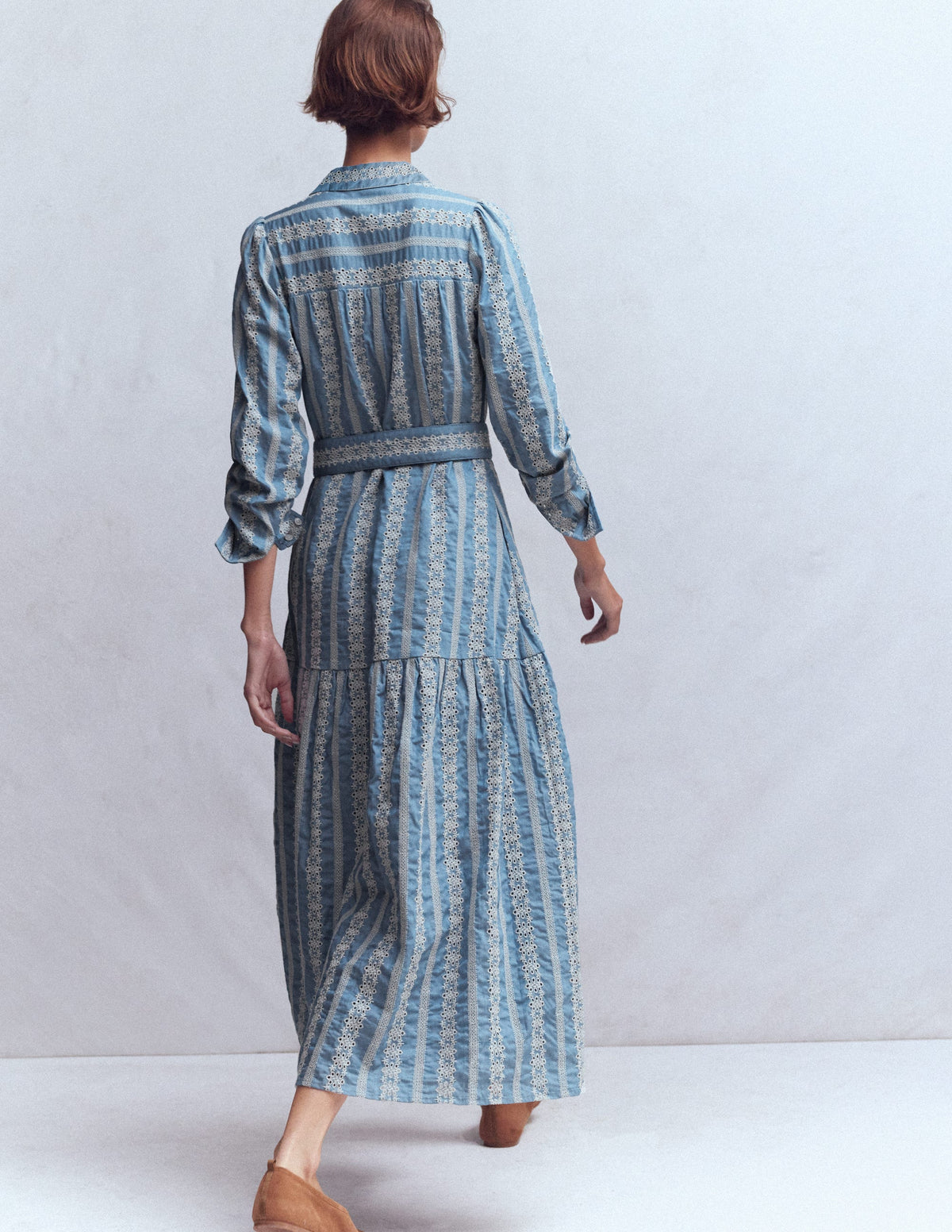 Ellie Maxi-Hemdblusenkleid aus Baumwolle-Lochstickerei Denim-2
