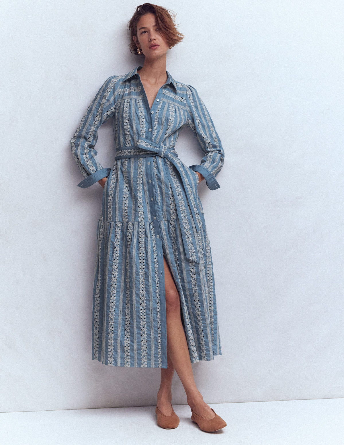 Ellie Maxi-Hemdblusenkleid aus Baumwolle-Lochstickerei Denim-3