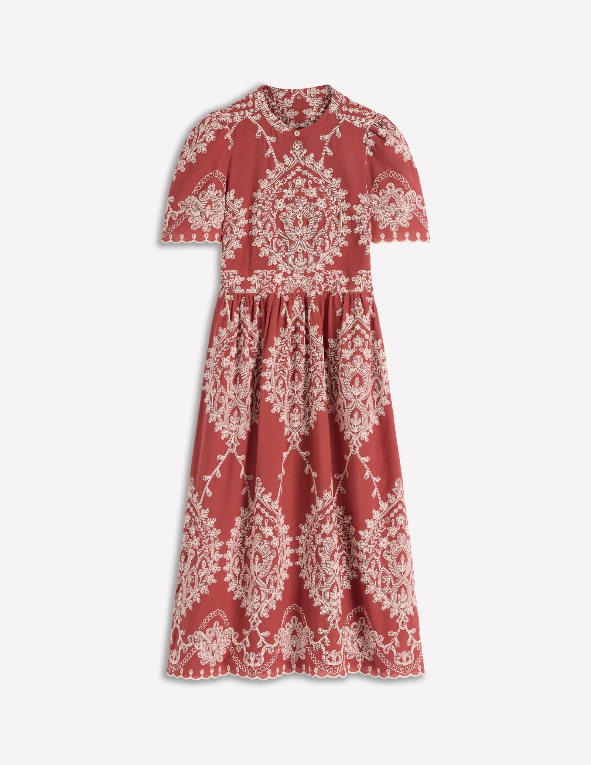 Ivy Baumwoll-Midikleid mit Knopfleiste-Rostrot Stickerei-6