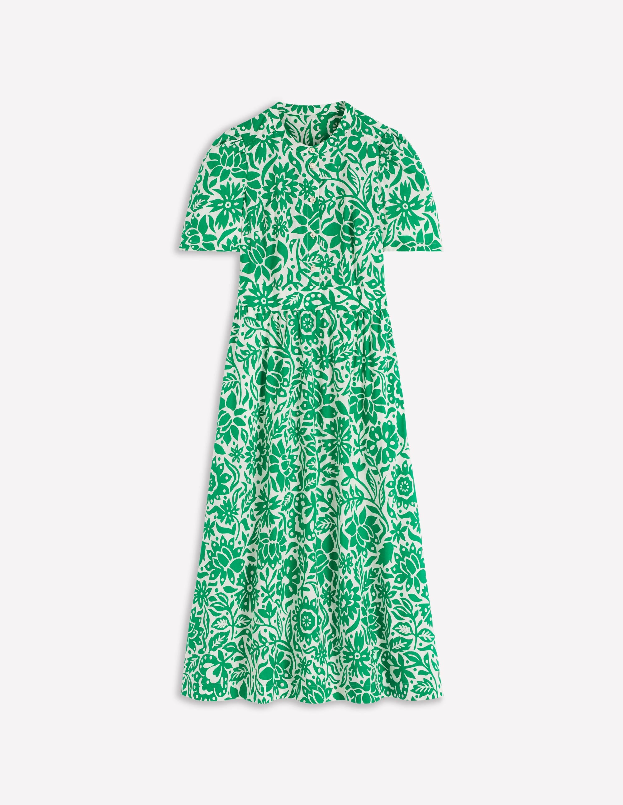 Ivy Baumwoll-Midikleid mit Knopfleiste-Saftiges Grün, Großflächiges Wiesenmuster - Image 6