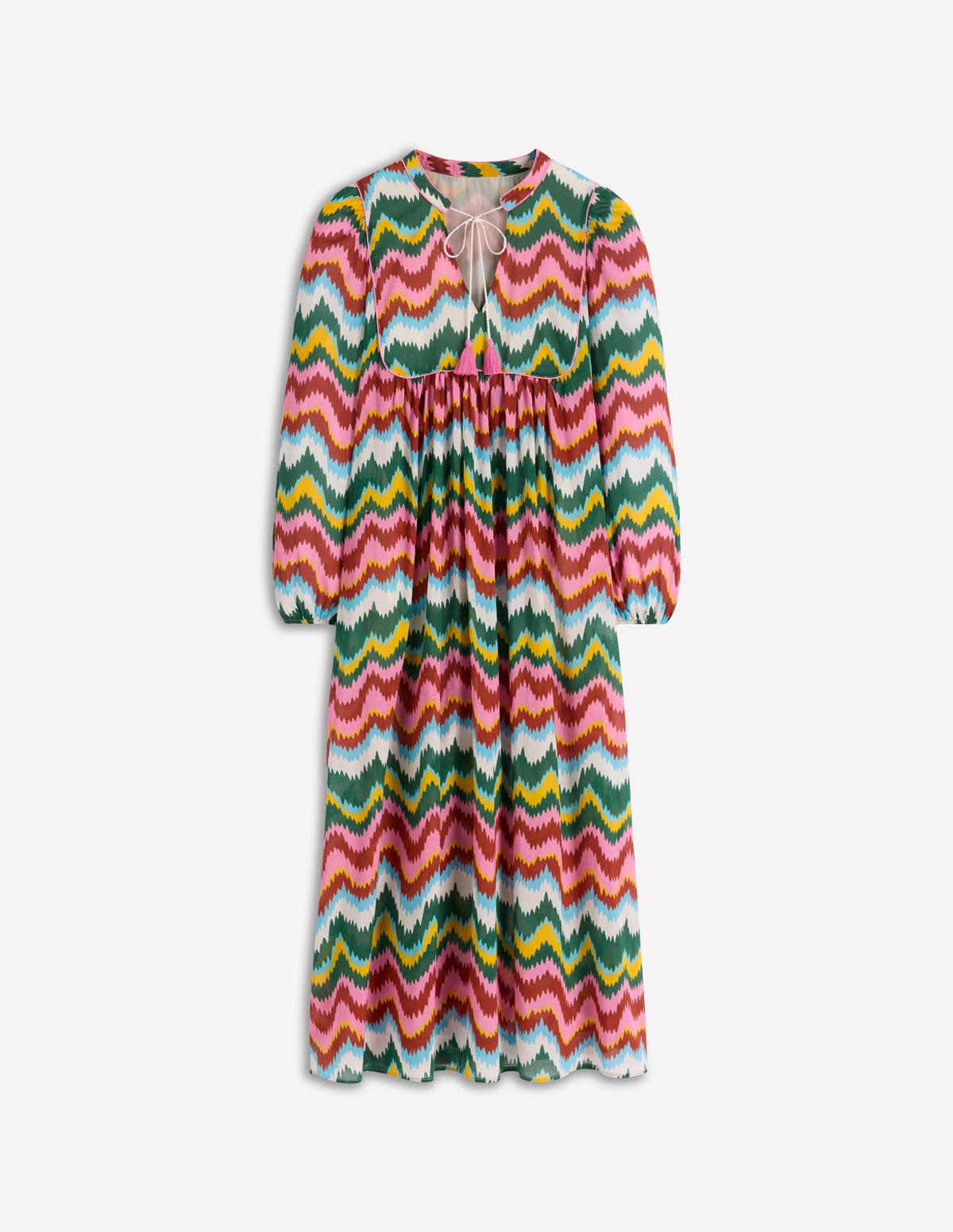 Caftan bohème avec liens au col-Multi, vague zigzag - Image 7