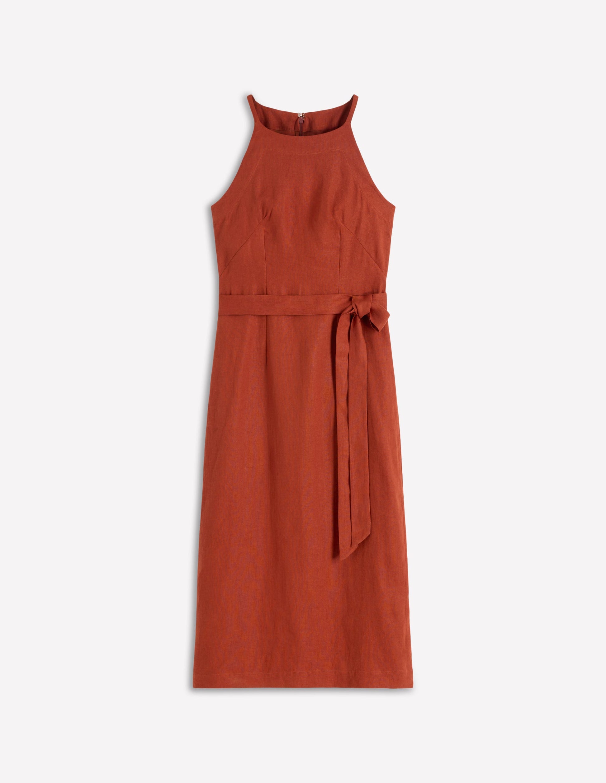 Rosa Neckholder-Midikleid aus Leinen-Braun-Orange-6