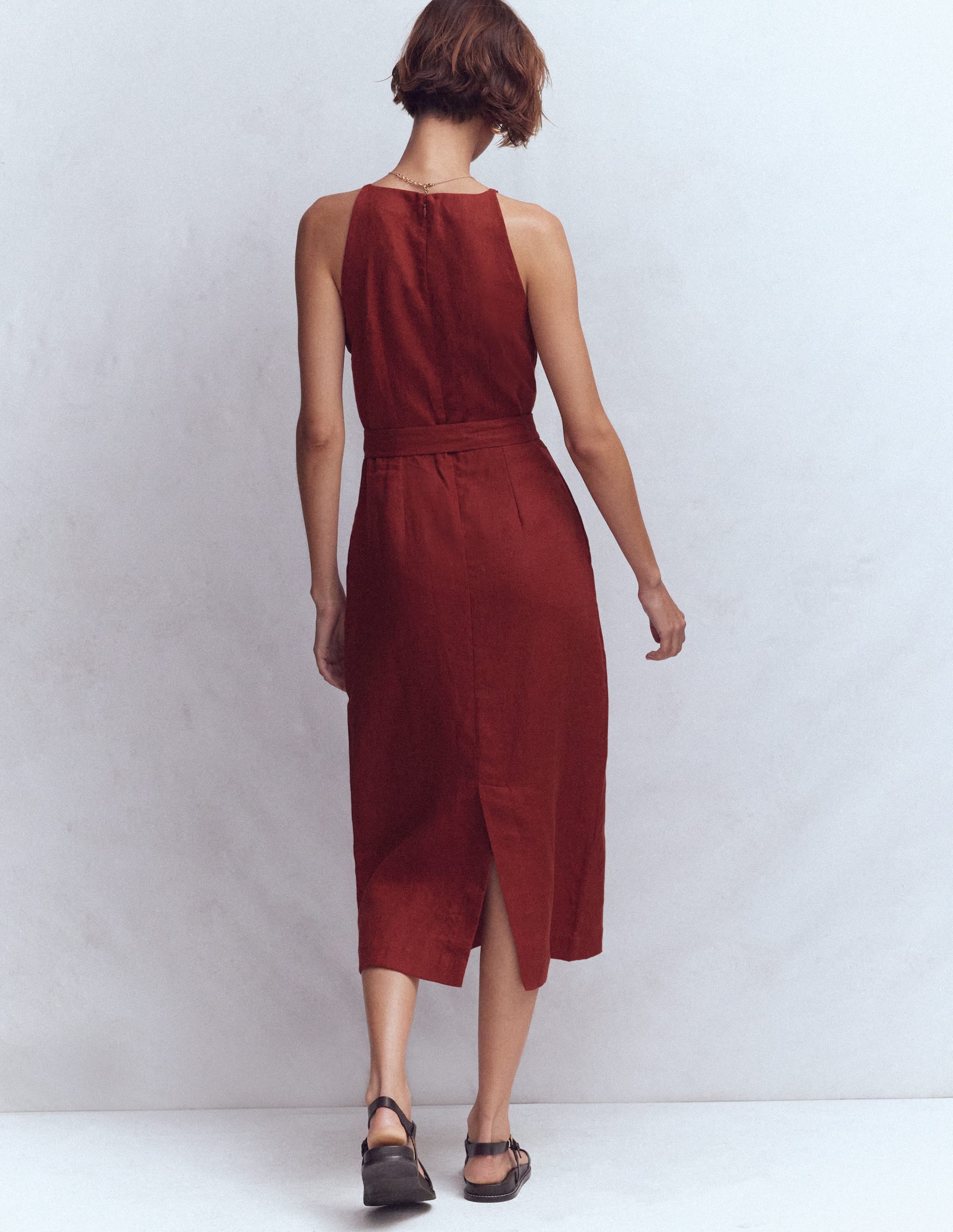 Rosa Neckholder-Midikleid aus Leinen-Braun-Orange - Image 3