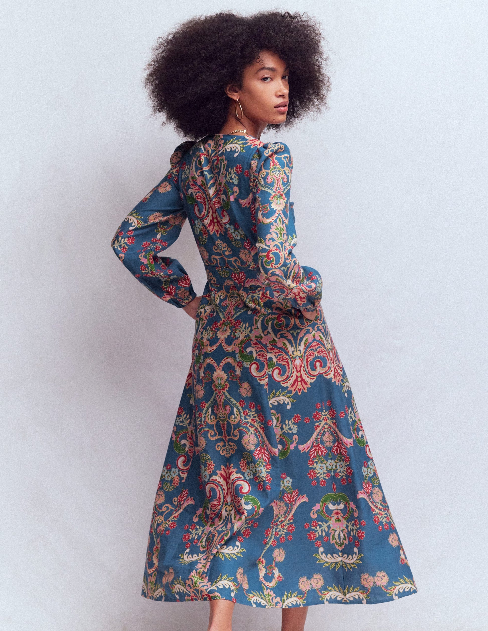 Florence Kleid aus Leinenmischgewebe-Blau, Bezaubernder Blumenstrauß-4