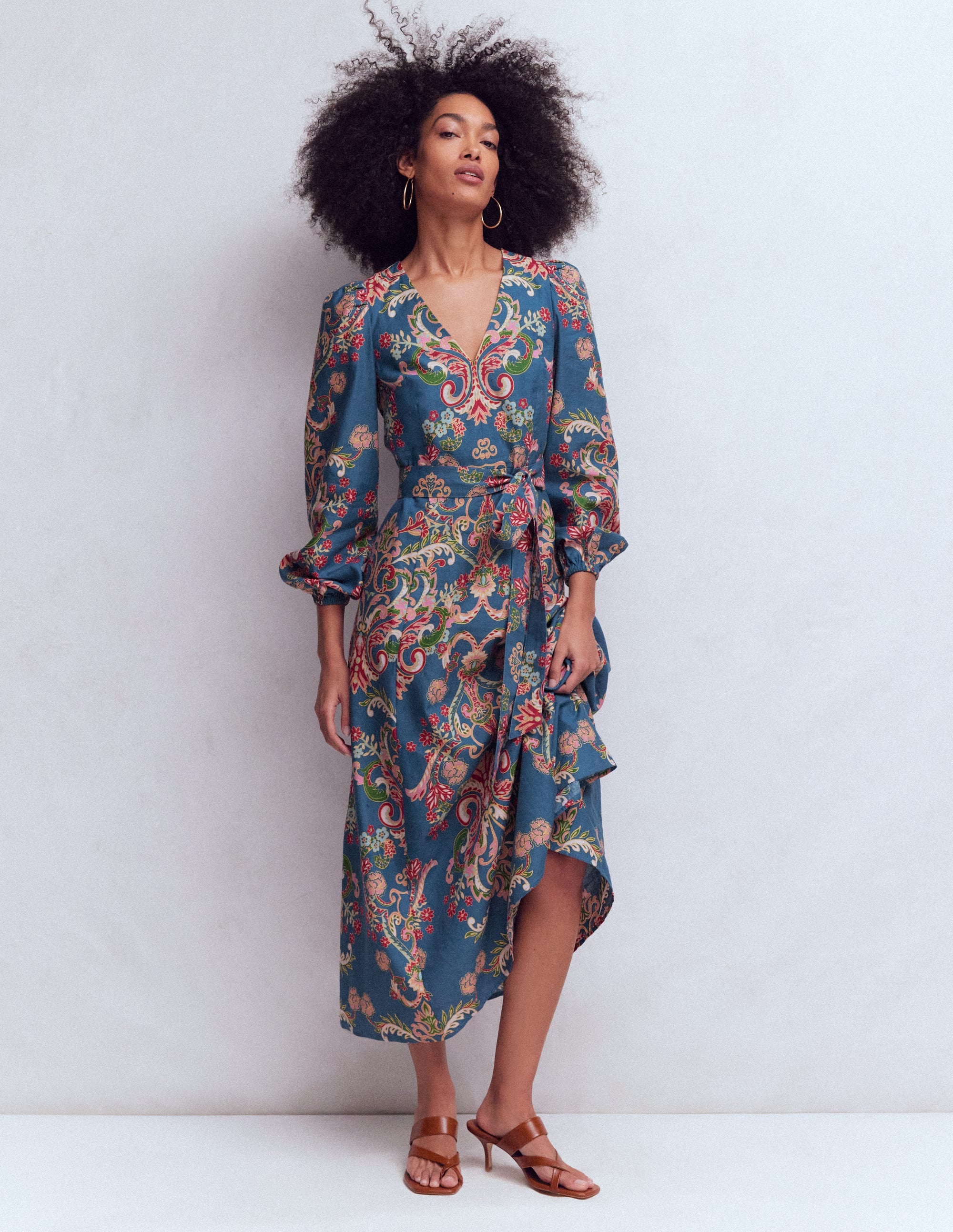 Florence Kleid aus Leinenmischgewebe-Blau, Bezaubernder Blumenstrauß - Image 1