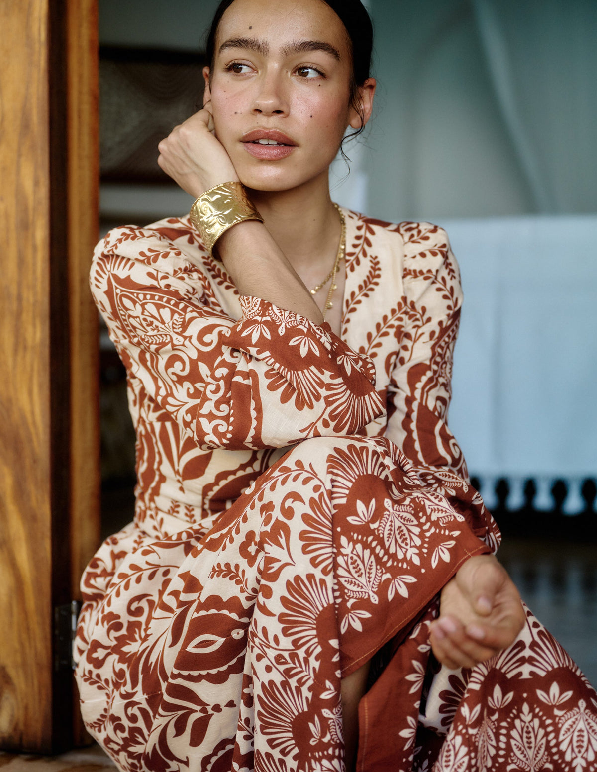 Florence Kleid aus Leinenmischgewebe-Orange, Ziergarten - Image 6