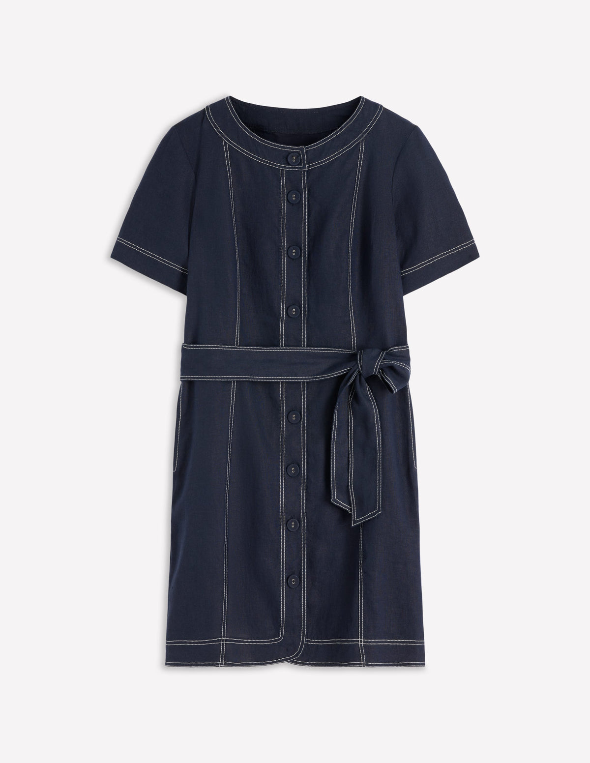 Callie Kurzes Leinenkleid-Marineblau-5