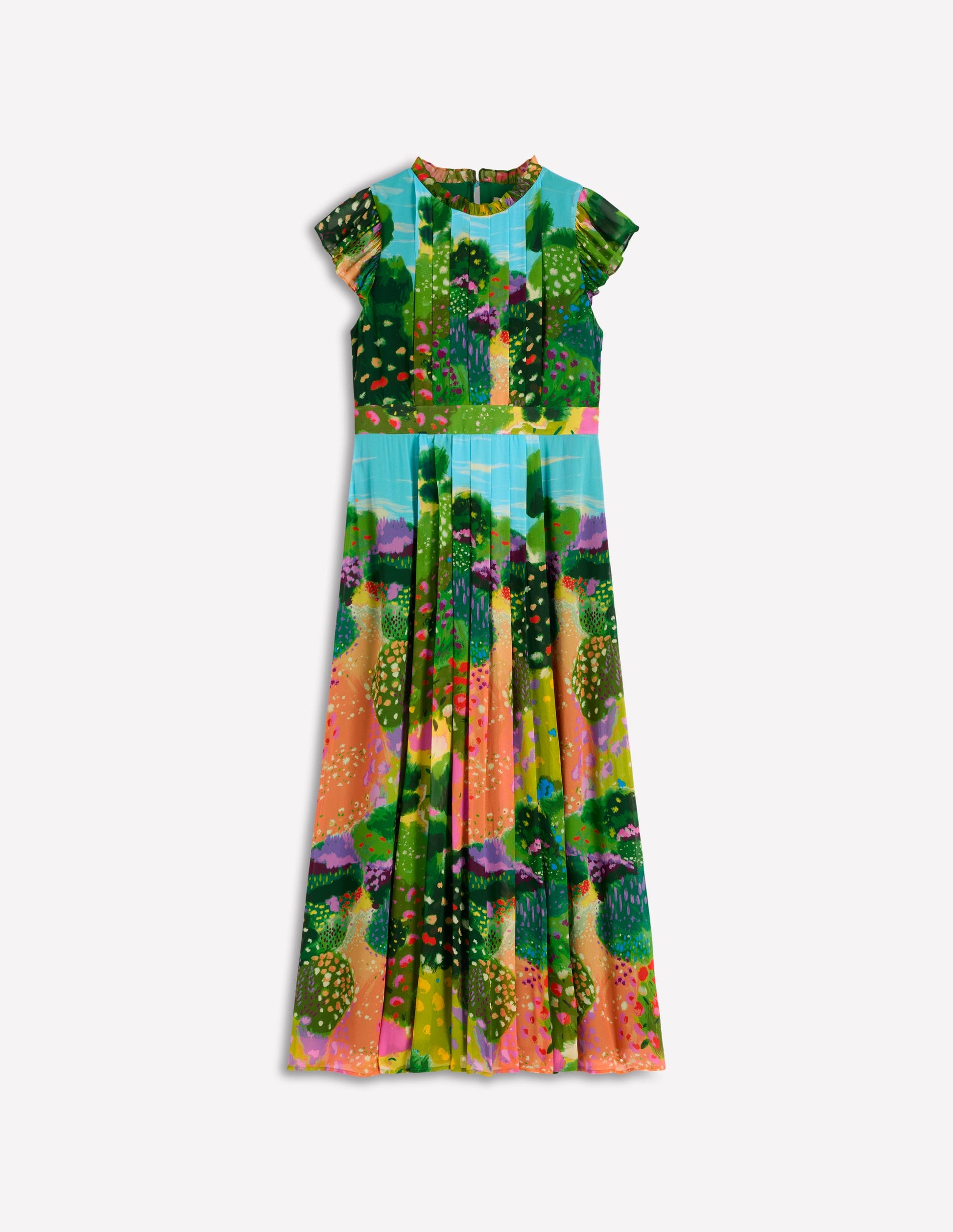 Plissiertes Maxikleid mit Rüschen-Bunt, Gartenpfad-8