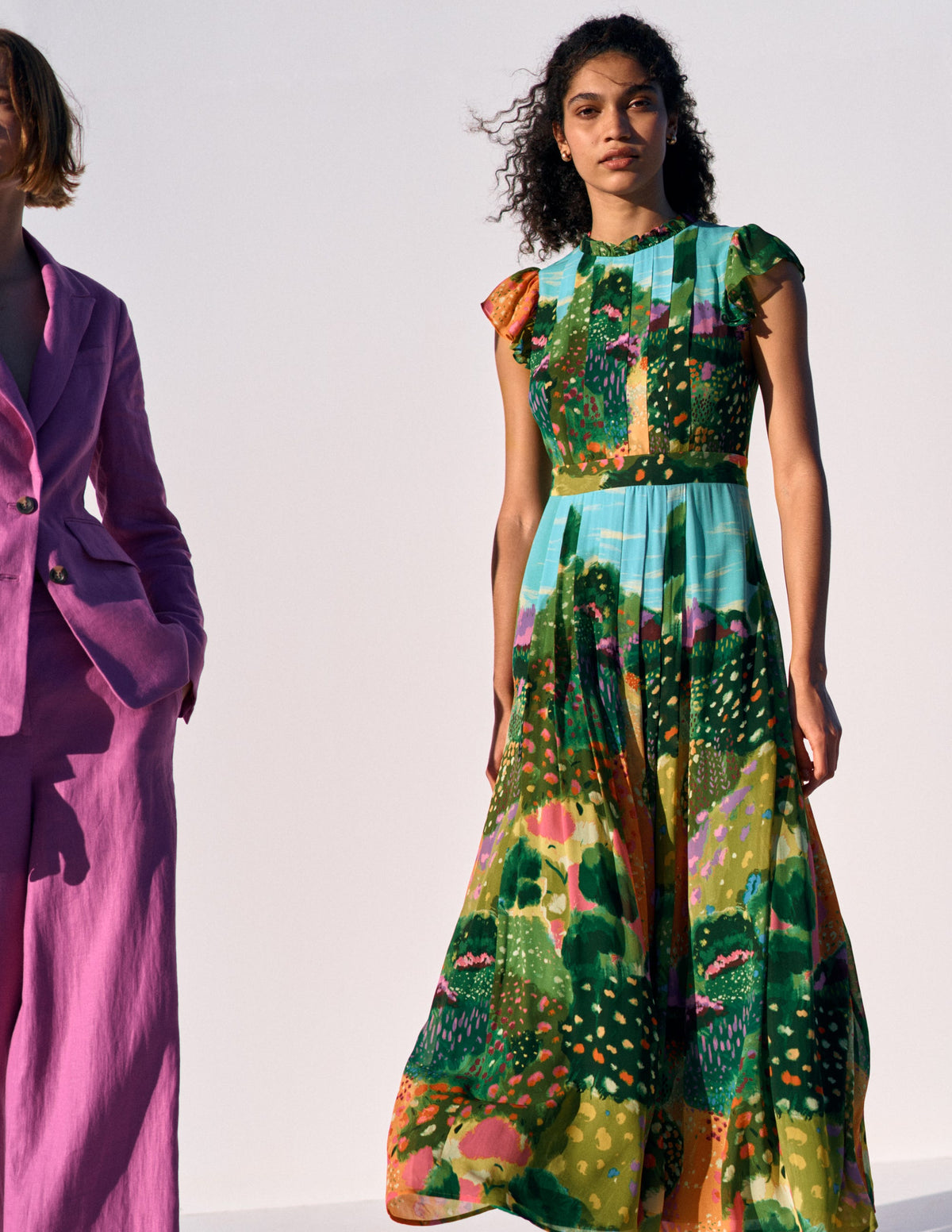 Plissiertes Maxikleid mit Rüschen-Bunt, Gartenpfad-7
