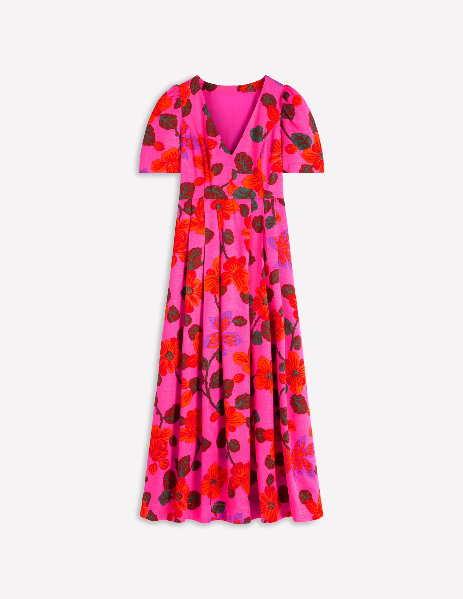 Plissiertes Kleid mit V-Ausschnitt-Rosa, Kunstvolle Blüten-6