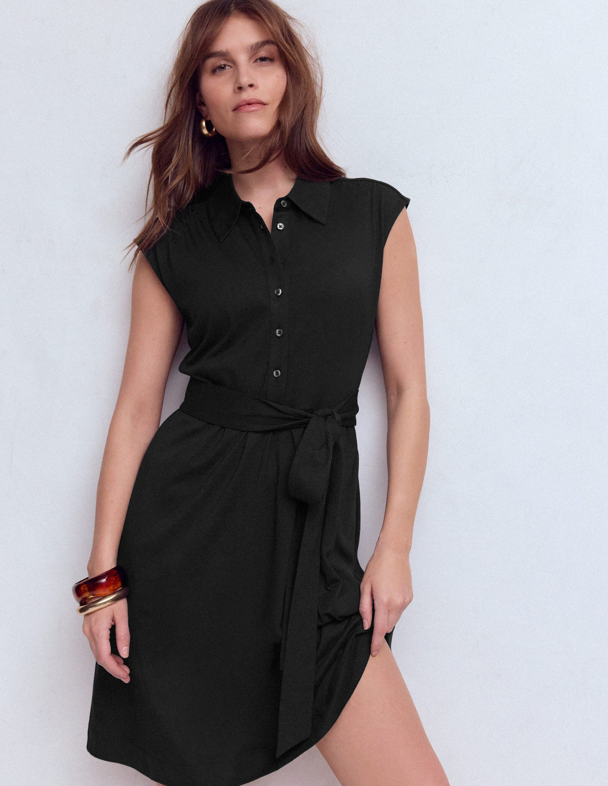 Honor Short Jersey Shirt Dress-Black - Image 1