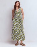 Robe midi Delphine en jersey-Olive, motif Shadow Blossom