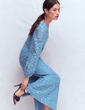 Robe à col montant en dentelle-Bleu