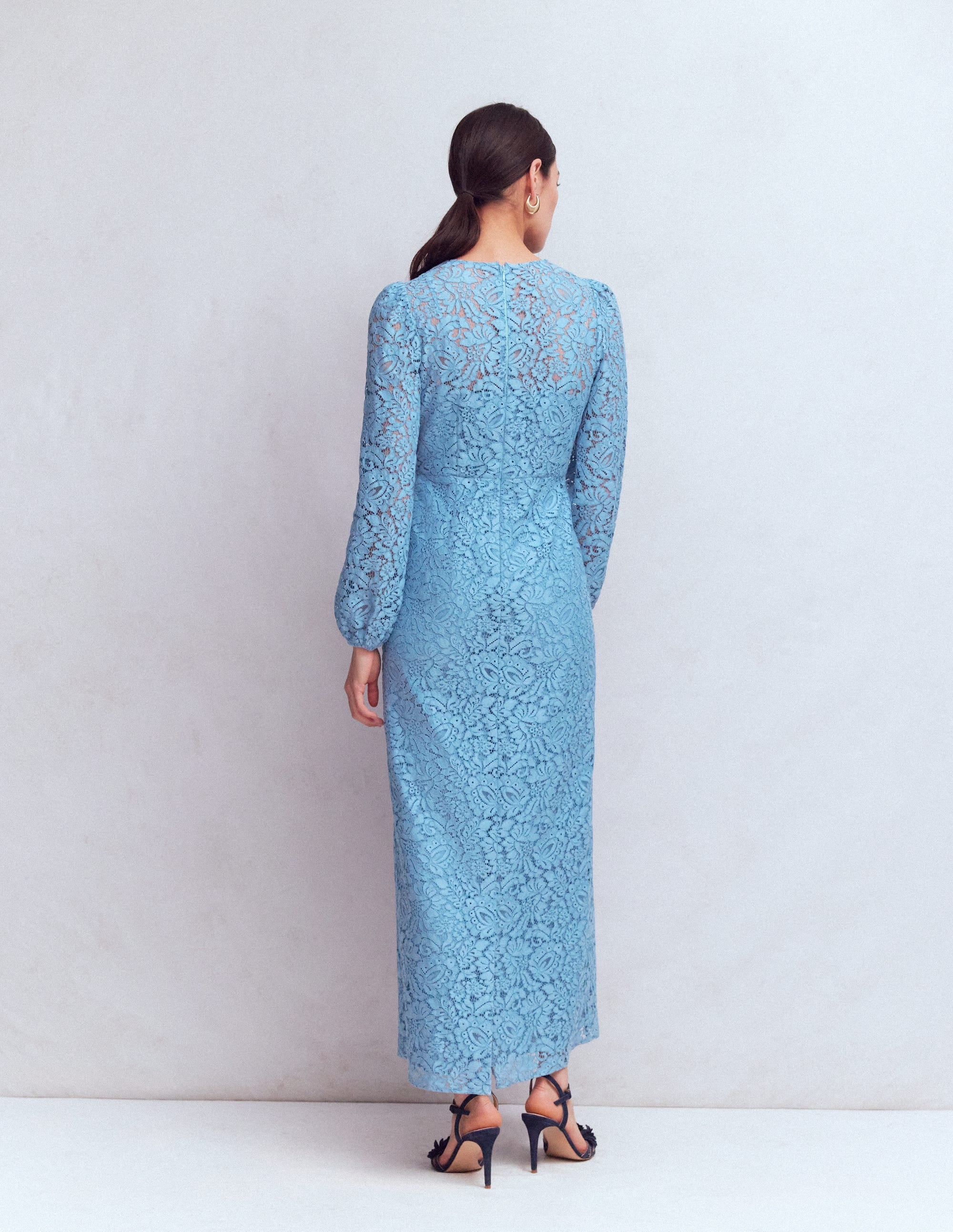 Robe à col montant en dentelle-Bleu - Image 3