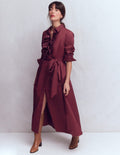 Plissiertes Hemdblusenkleid mit Rüschen-Dunkelviolett