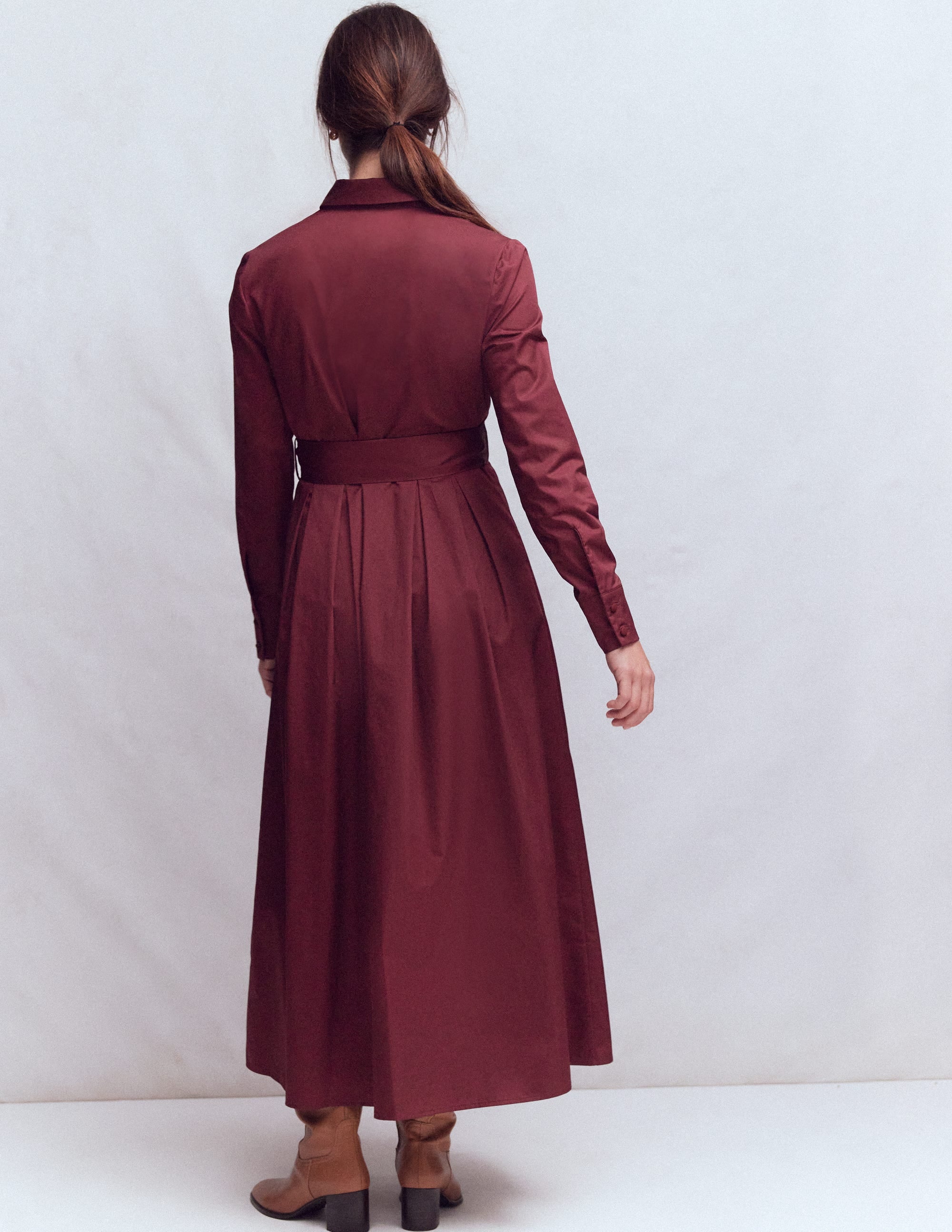 Plissiertes Hemdblusenkleid mit Rüschen-Dunkelviolett - Image 3