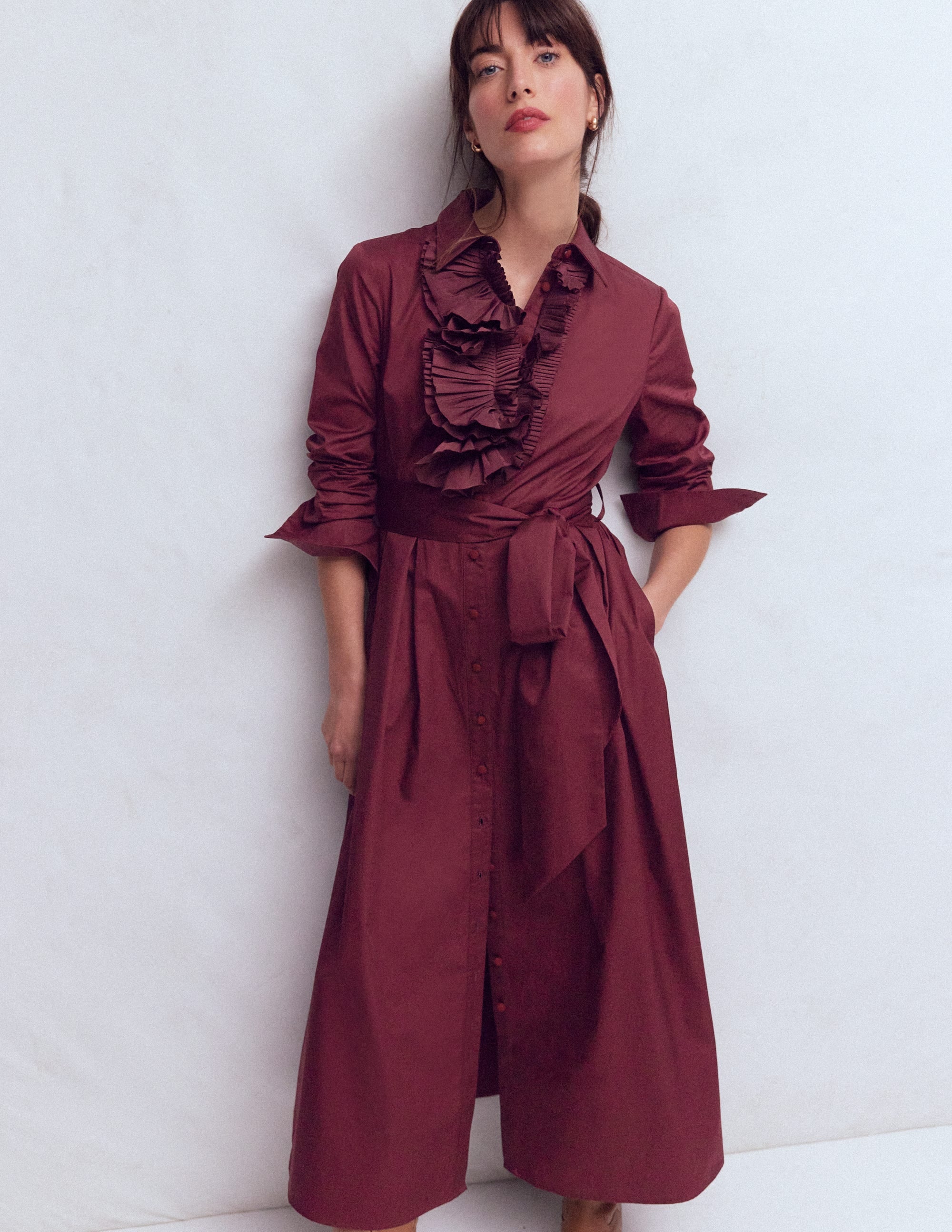 Plissiertes Hemdblusenkleid mit Rüschen-Dunkelviolett - Image 4