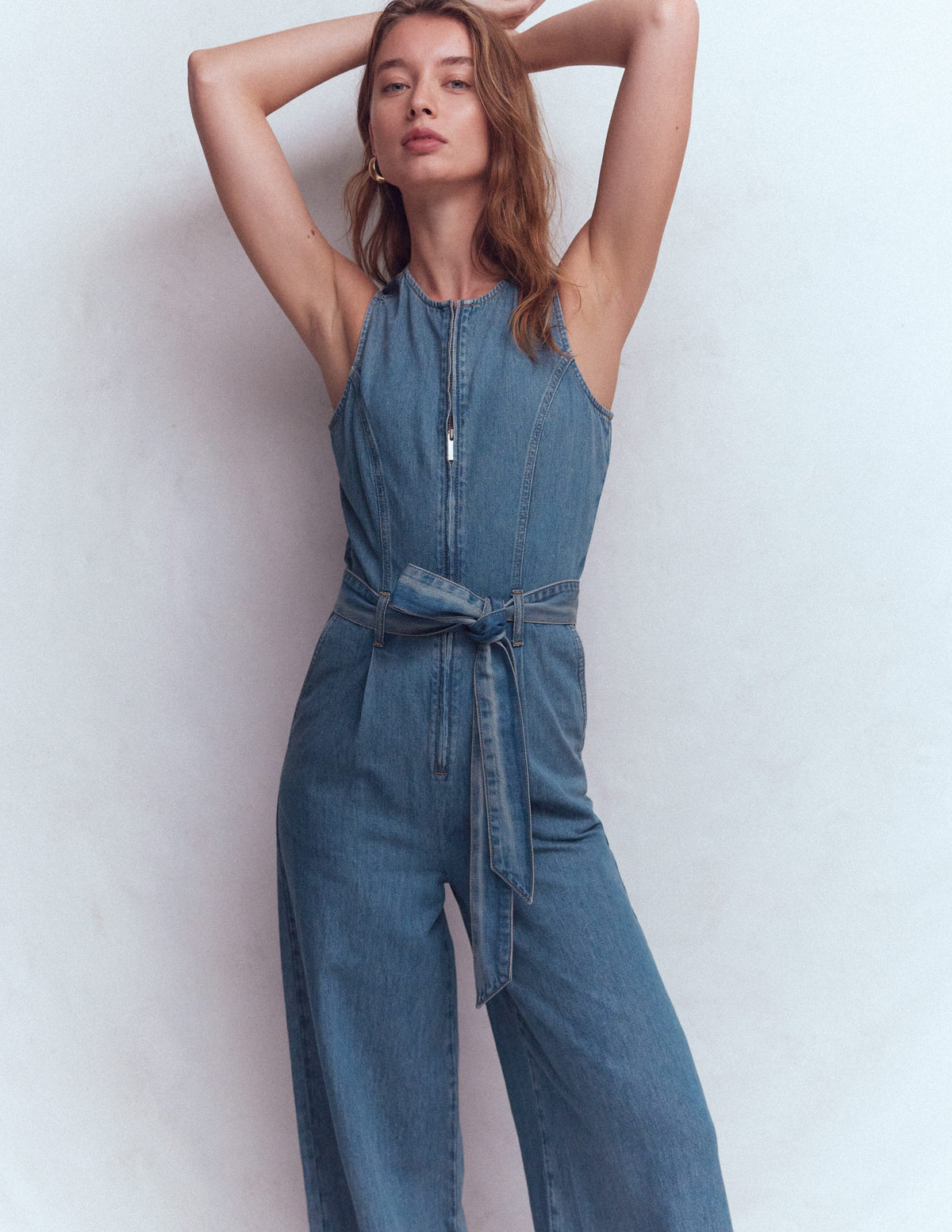 Ärmelloser Jeans-Jumpsuit-Mittelblau Vintage-1