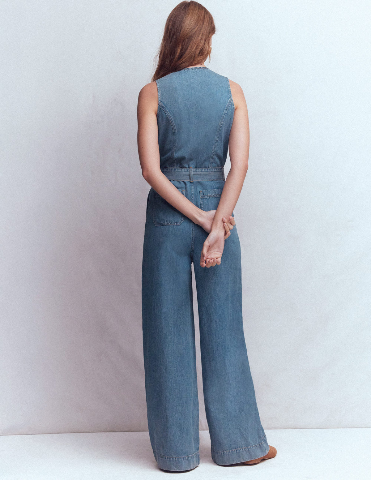 Ärmelloser Jeans-Jumpsuit-Mittelblau Vintage-3