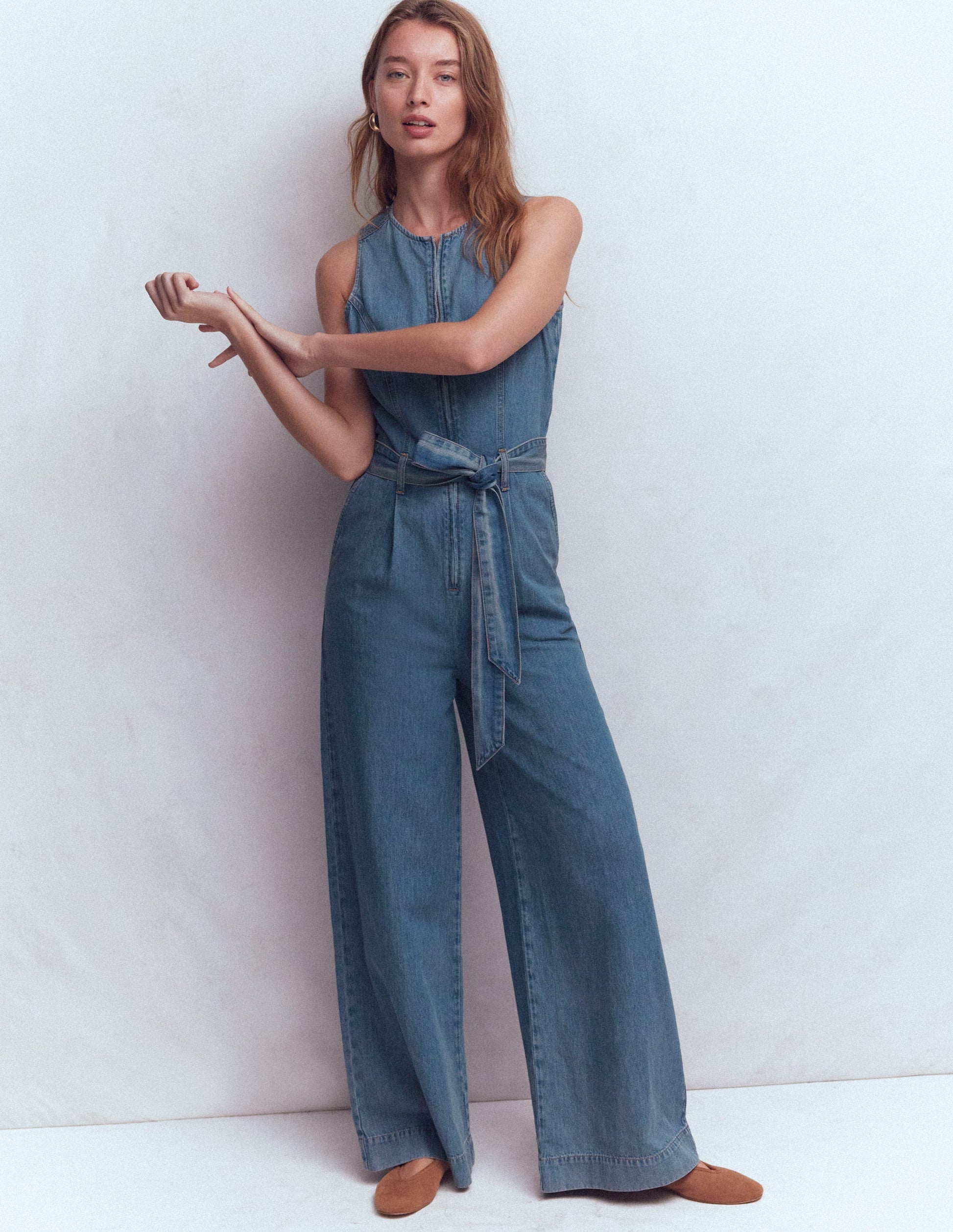 Ärmelloser Jeans-Jumpsuit-Mittelblau Vintage-4