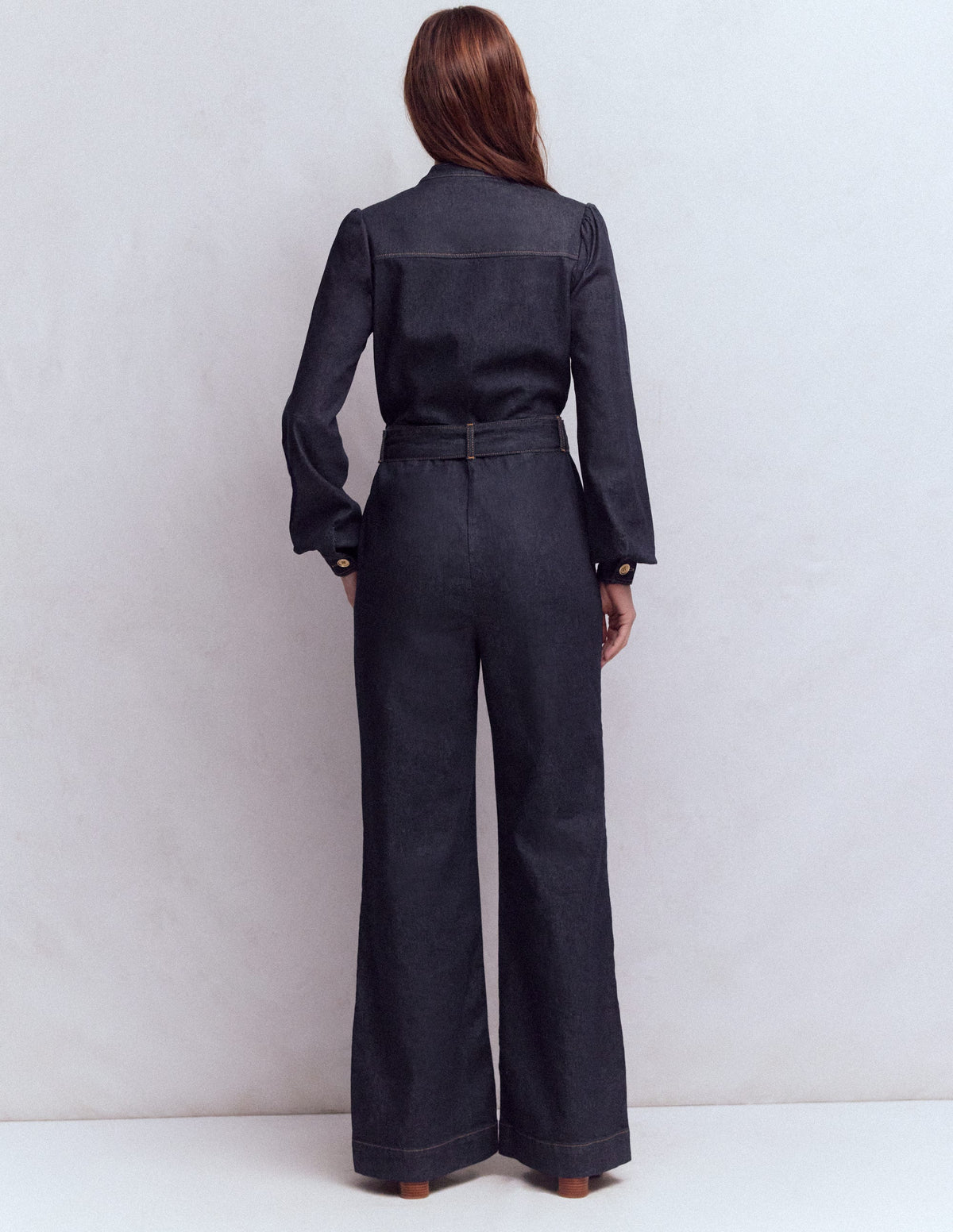 Bootcut-Jumpsuit aus Denim mit Knöpfen-Indigo-3