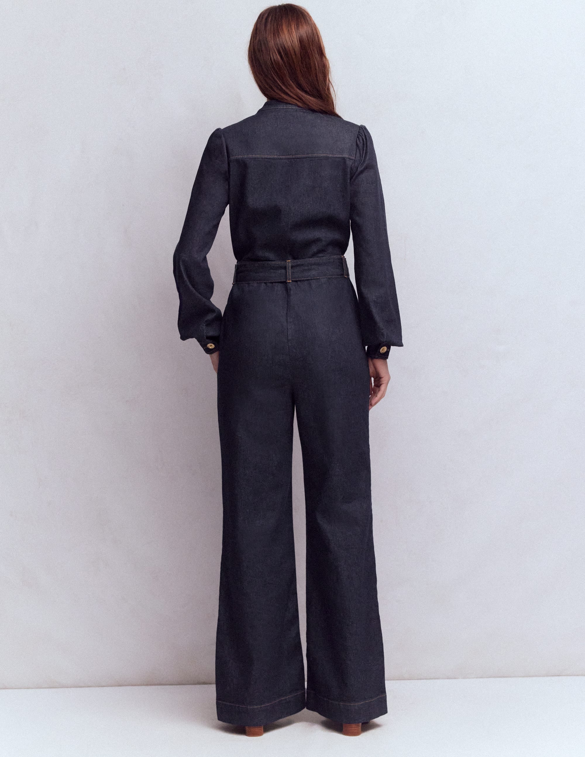 Bootcut-Jumpsuit aus Denim mit Knöpfen-Indigo - Image 3