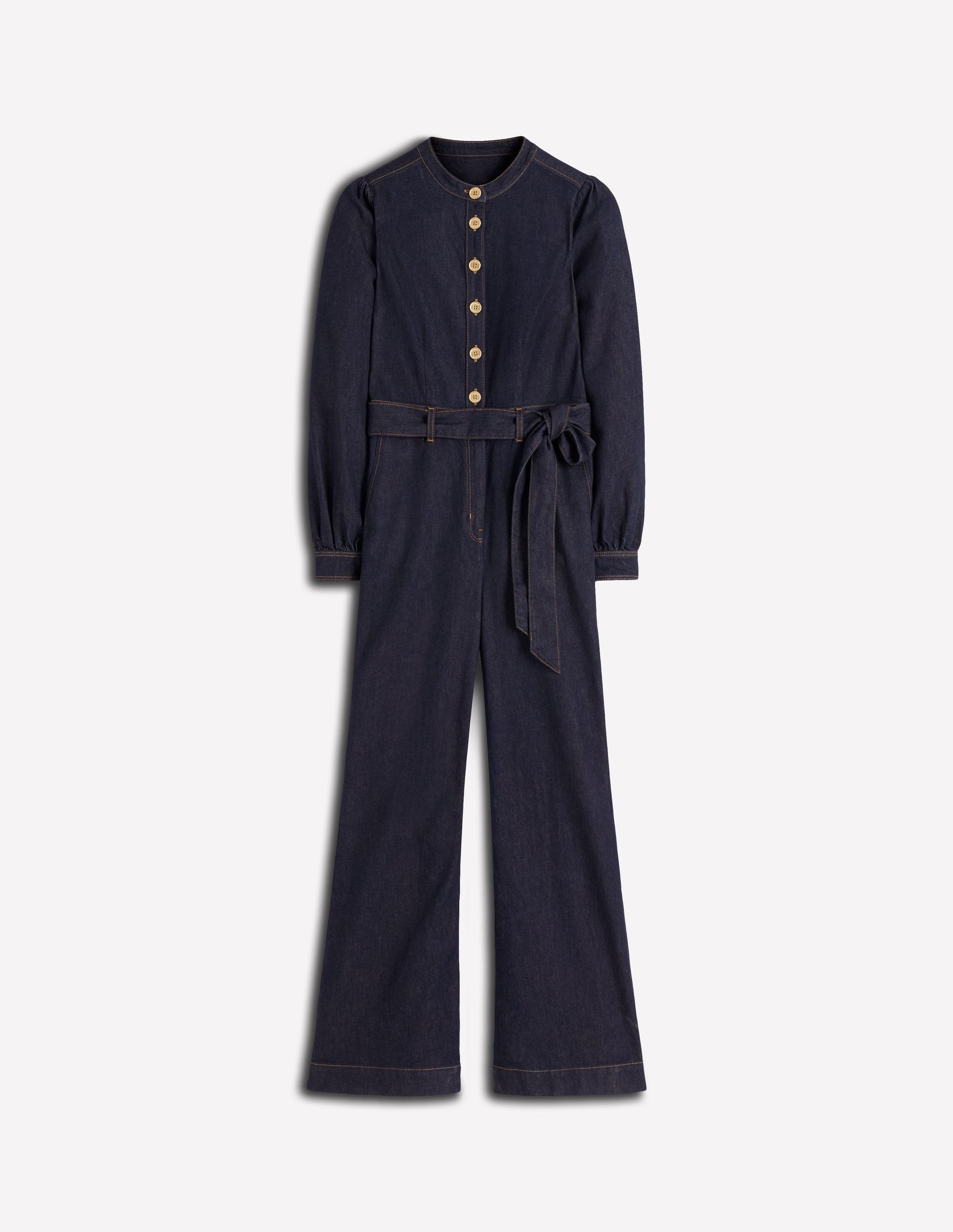 Bootcut-Jumpsuit aus Denim mit Knöpfen-Indigo-5