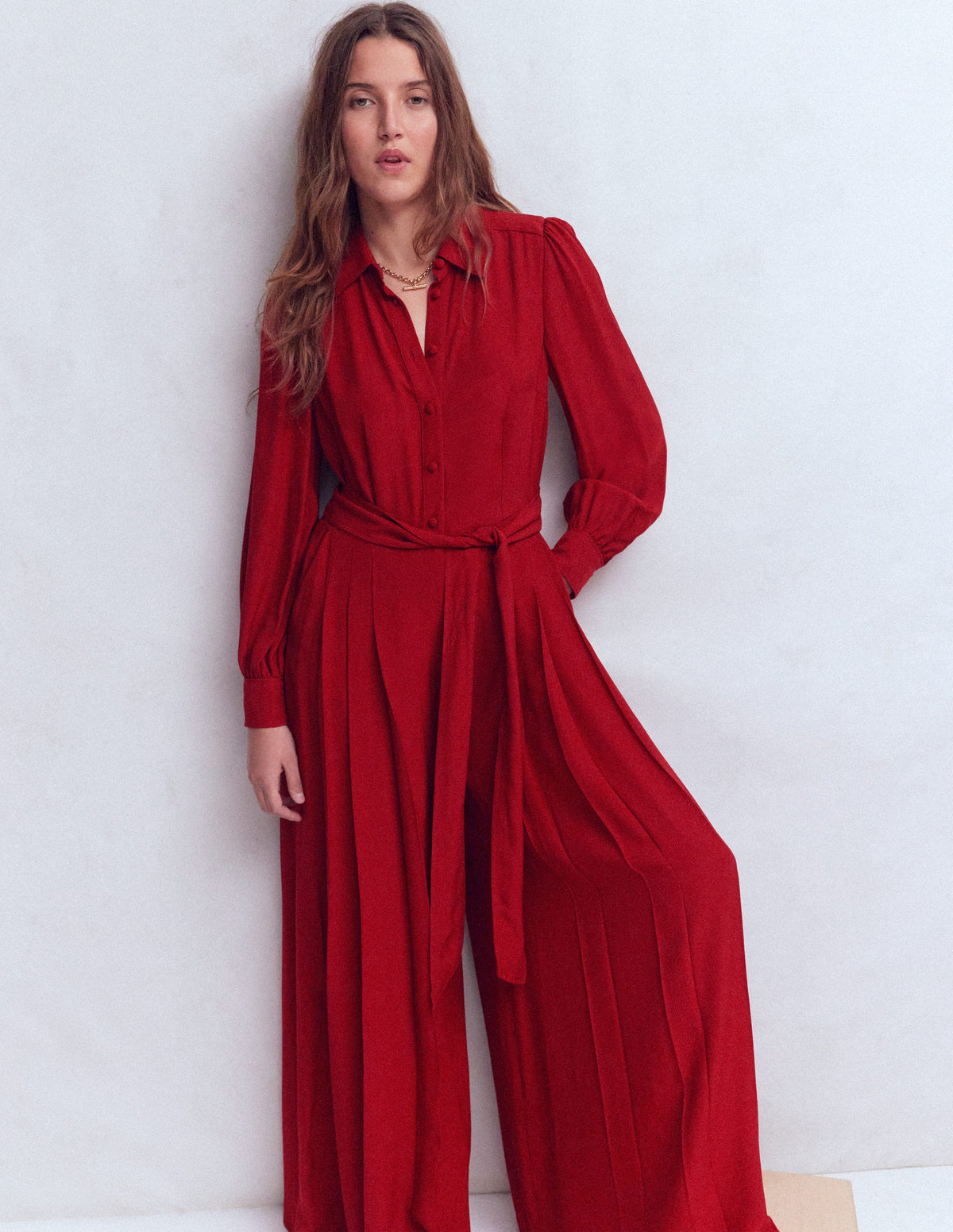 Palazzo-Jumpsuit mit Knopfleiste-ROT - Image 5