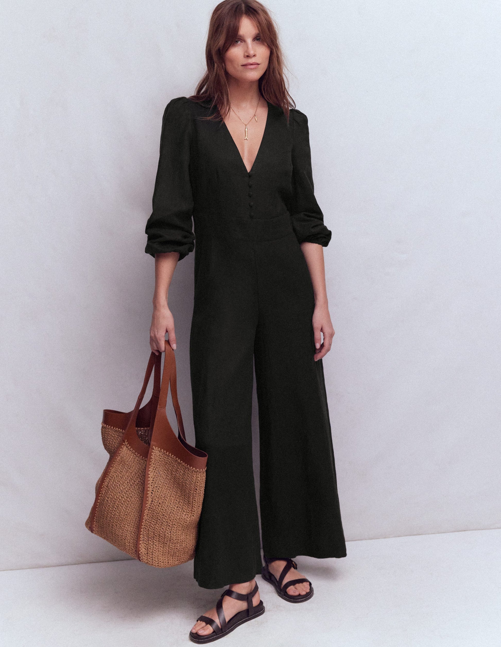 Combinaison Lola en lin-Noir-1