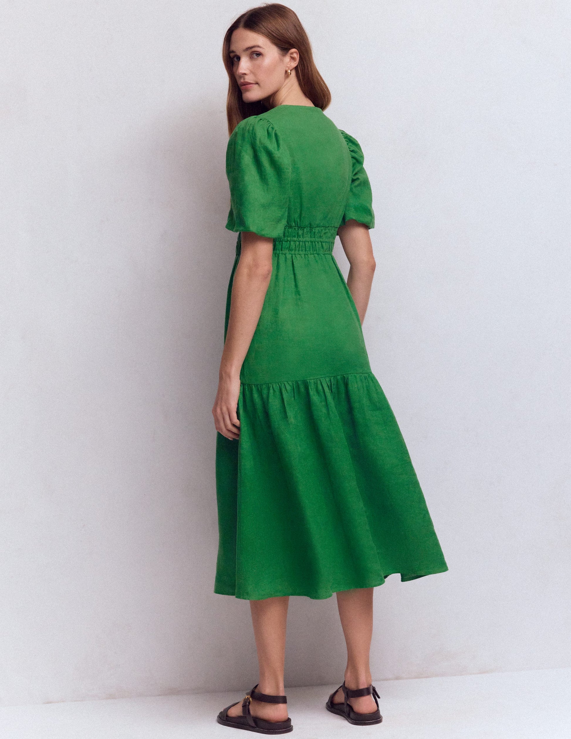 Robe midi Irene en lin-Vert des Highlands-3