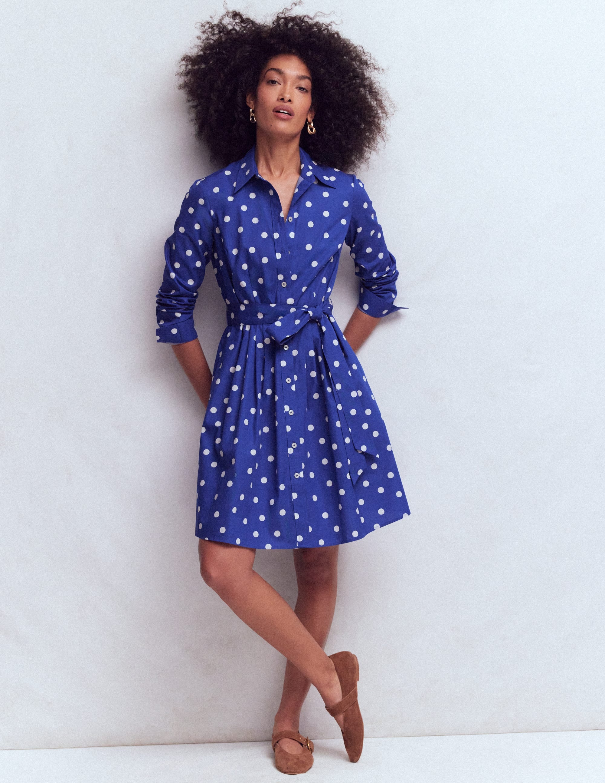 Alexa Langärmliges, kurzes Kleid-Leuchtendes Blau, Gemalte Tupfen - Image 1