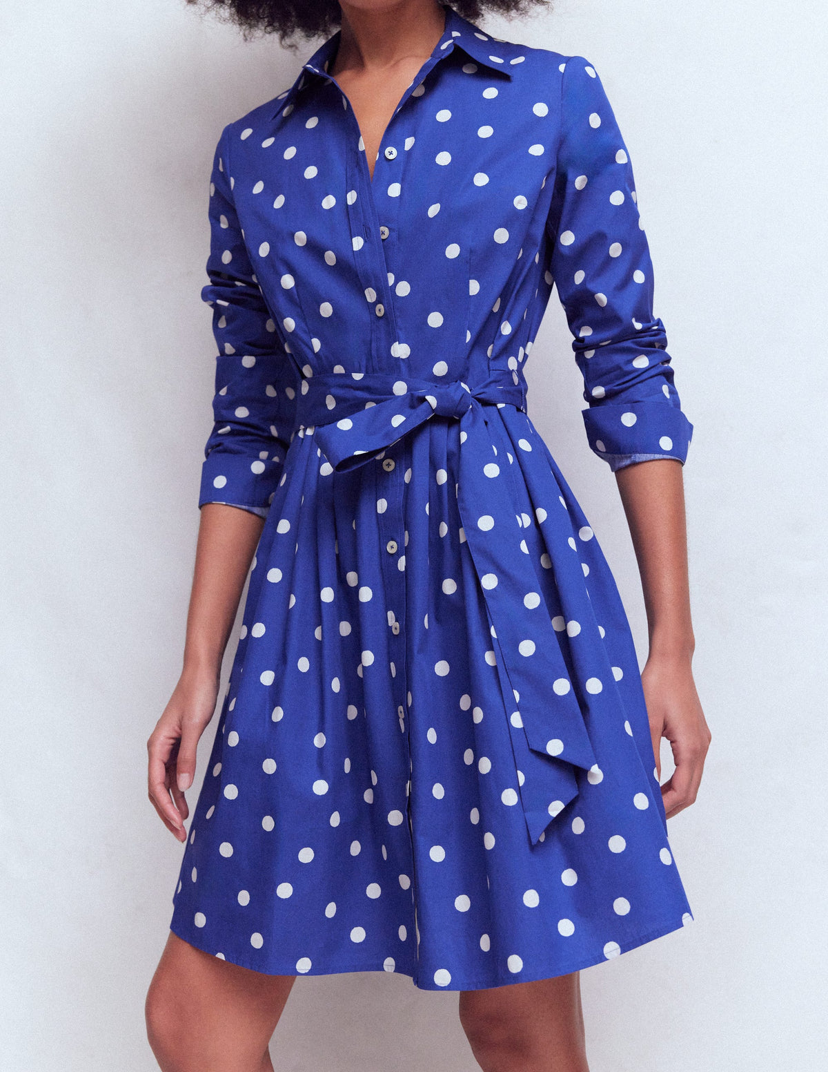 Alexa Langärmliges, kurzes Kleid-Leuchtendes Blau, Gemalte Tupfen-4