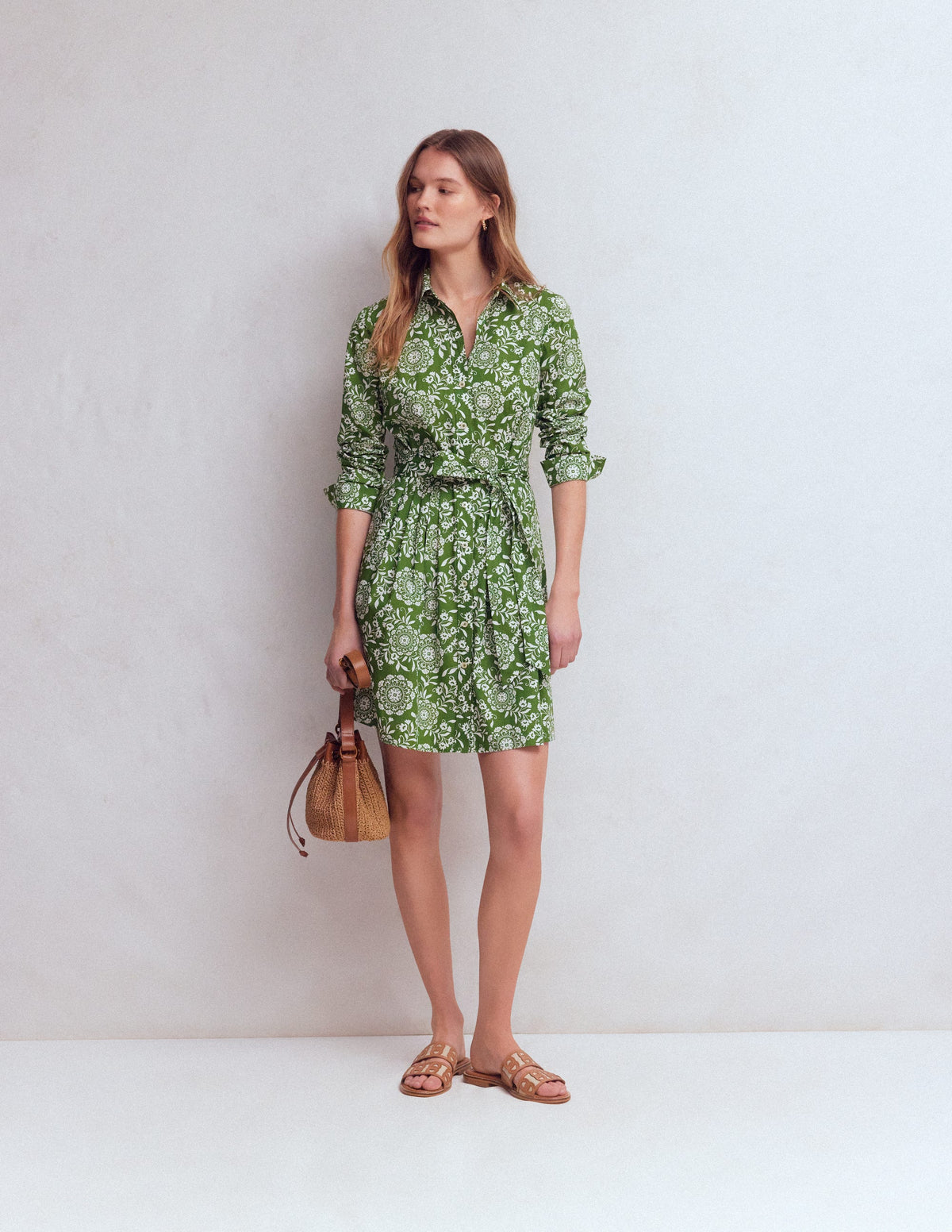 Alexa Langärmliges, kurzes Kleid-Grün, Dekorative Blüten - Image 4