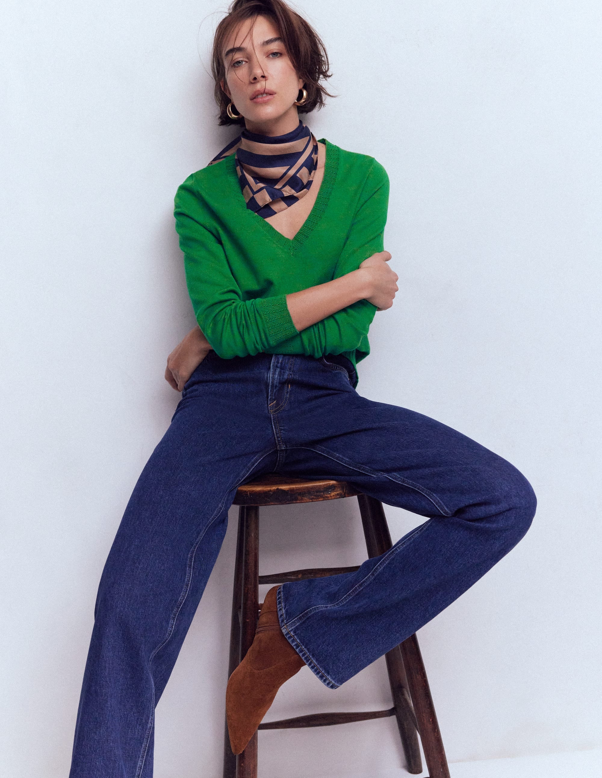 Emilia Baumwollpullover mit V-Ausschnitt-Grünes Tamburin - Image 4
