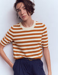 T-shirt col rond Emilia en coton-Cognac/ivoire chaud