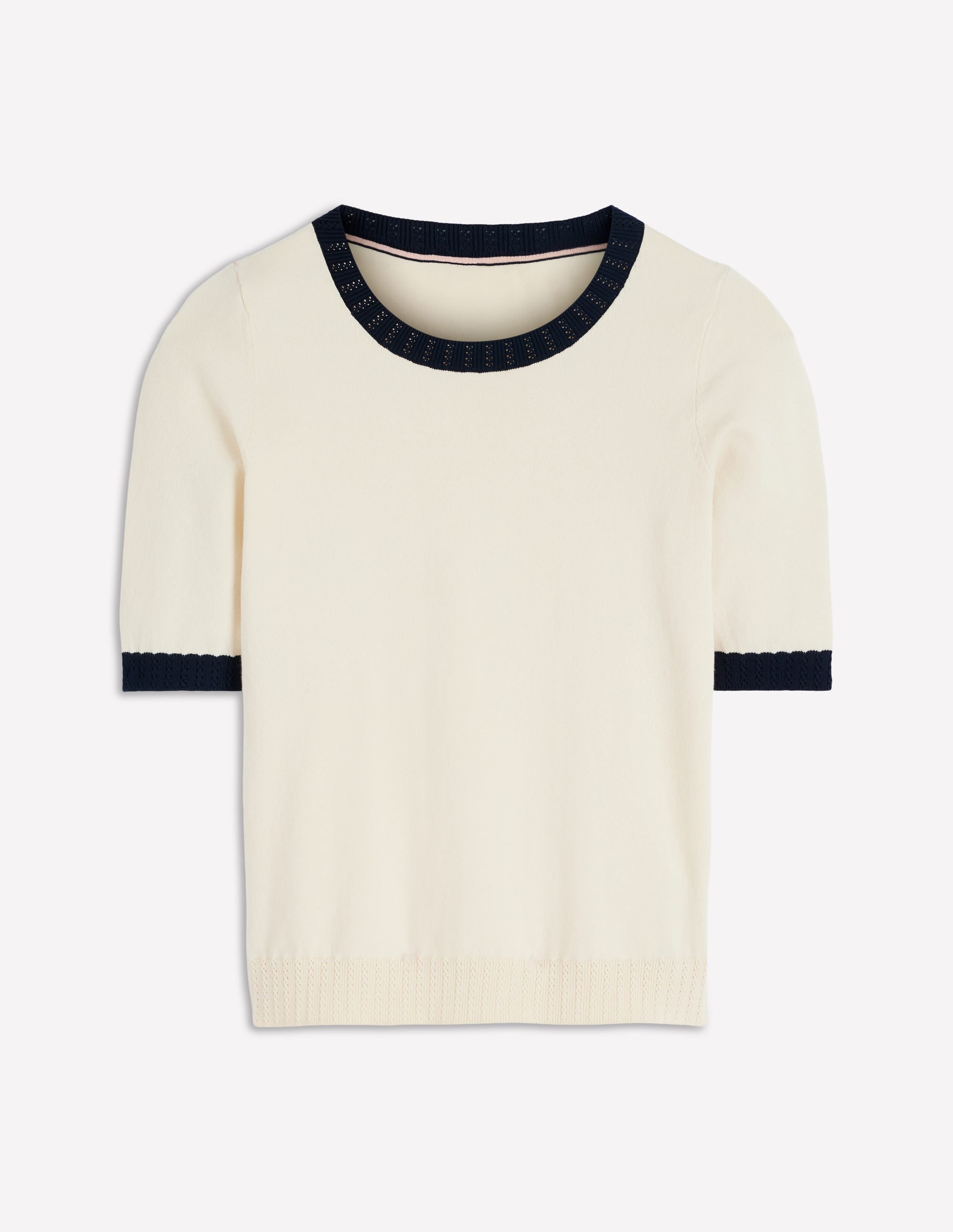 Emilia Baumwoll-T-Shirt mit Rundhalsausschnitt-Warmes Naturweiß, Marineblau - Image 5
