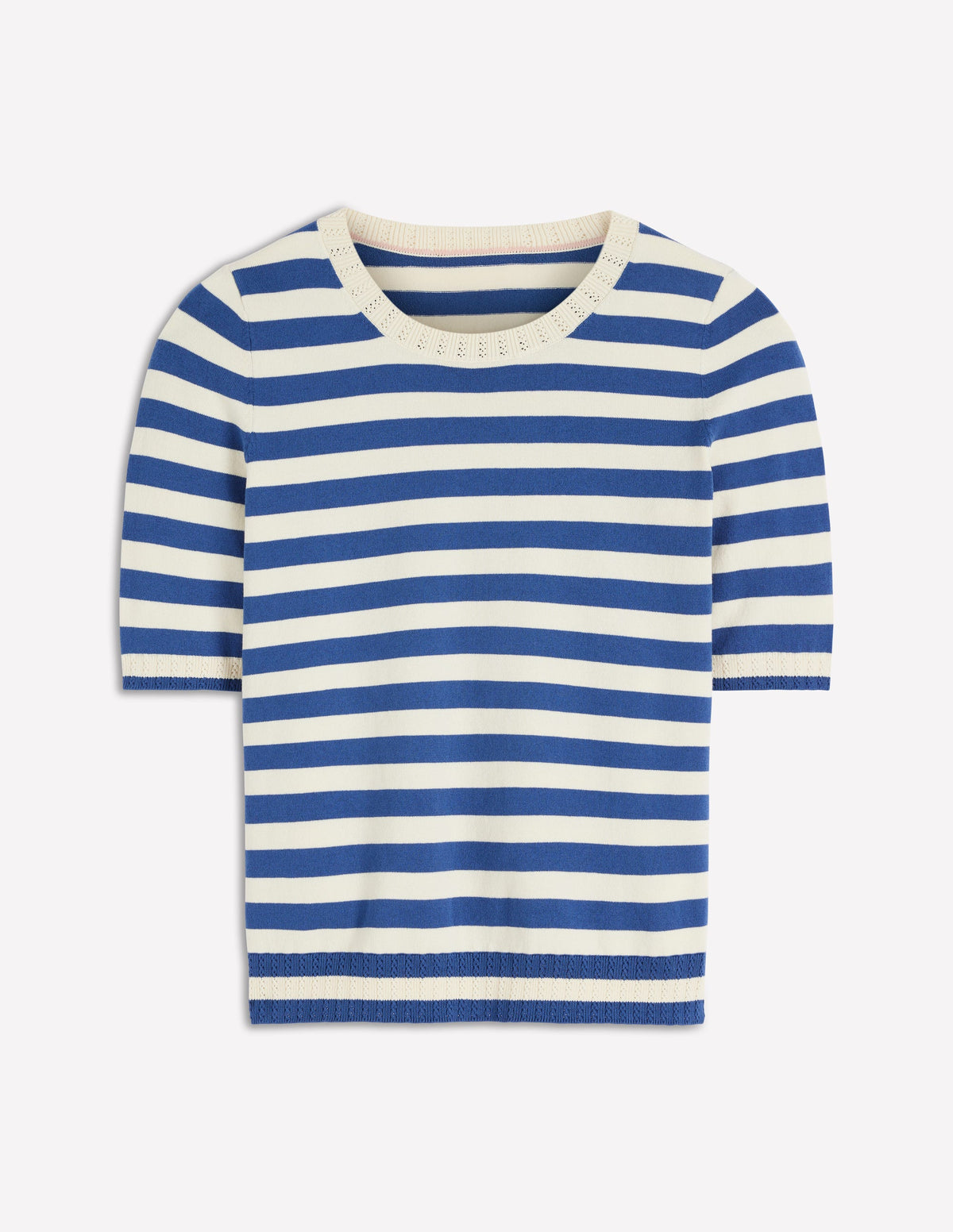 Emilia Cotton Crew T-shirt-Denim Blue/ Warm Ivory-5