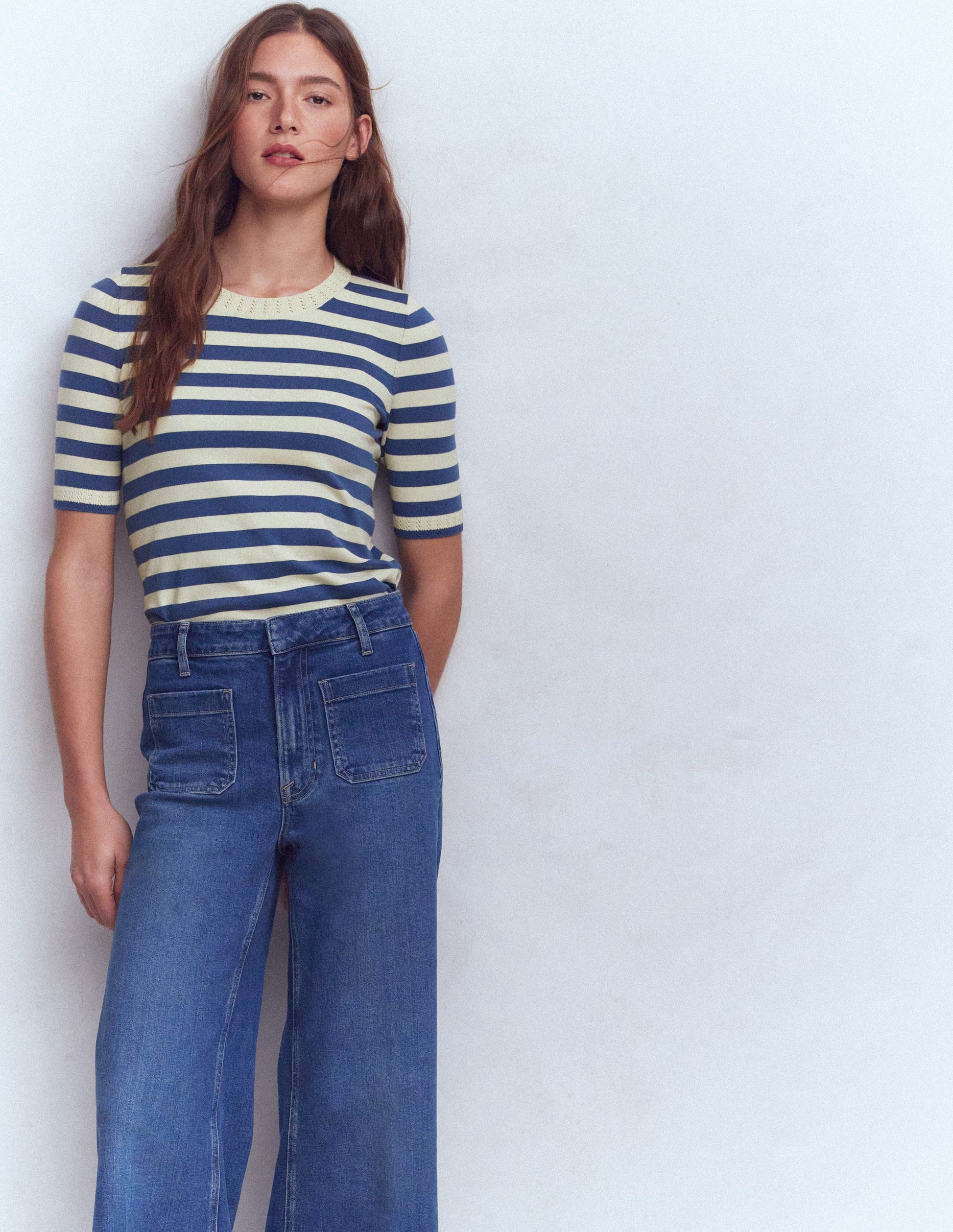 Emilia Cotton Crew T-shirt-Denim Blue/ Warm Ivory-1