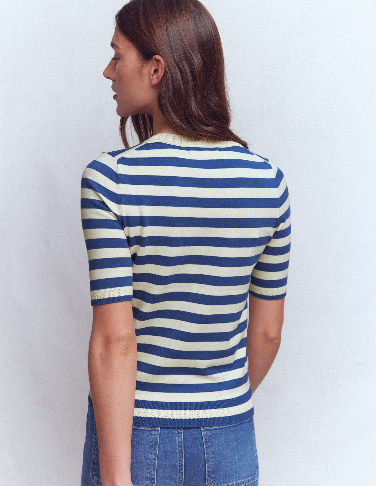 Emilia Cotton Crew T-shirt-Denim Blue/ Warm Ivory - Image 3