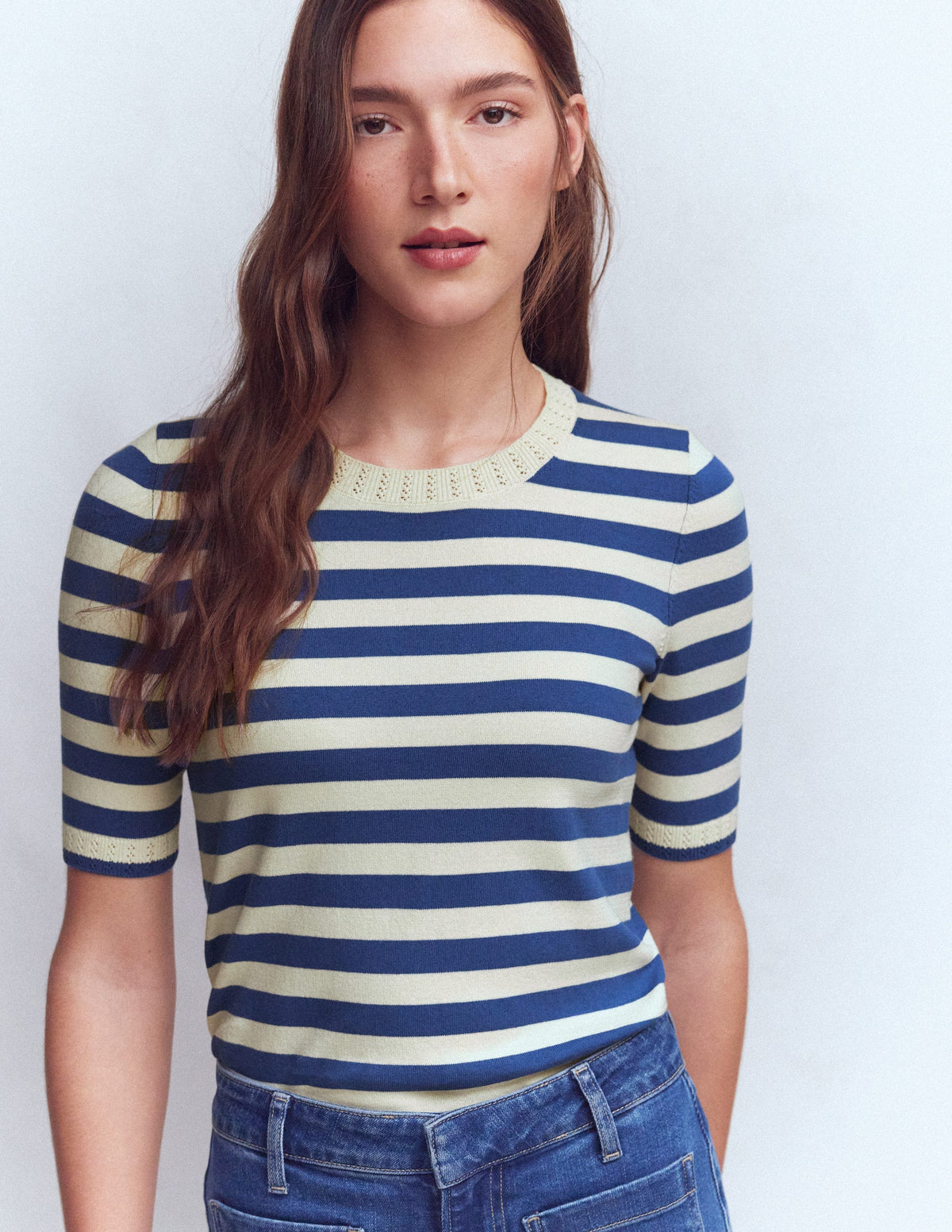 Emilia Cotton Crew T-shirt-Denim Blue/ Warm Ivory-4