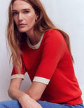Emilia Baumwoll-T-Shirt mit Rundhalsausschnitt-Merida-Rot, Naturweiß