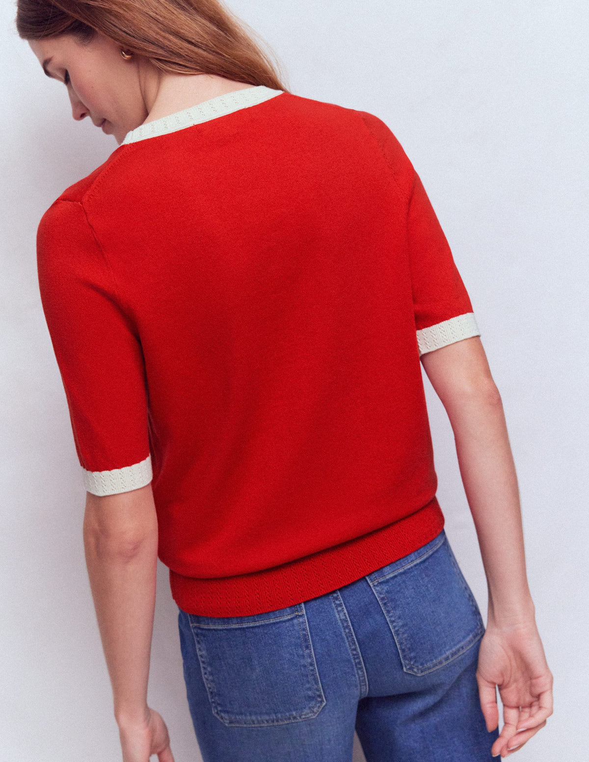 Emilia Baumwoll-T-Shirt mit Rundhalsausschnitt-Merida-Rot, Naturweiß - Image 3
