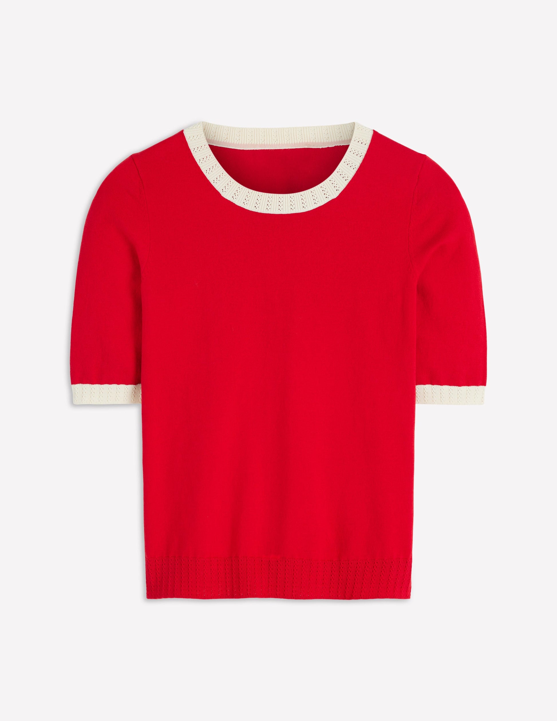 Emilia Baumwoll-T-Shirt mit Rundhalsausschnitt-Merida-Rot, Naturweiß-5
