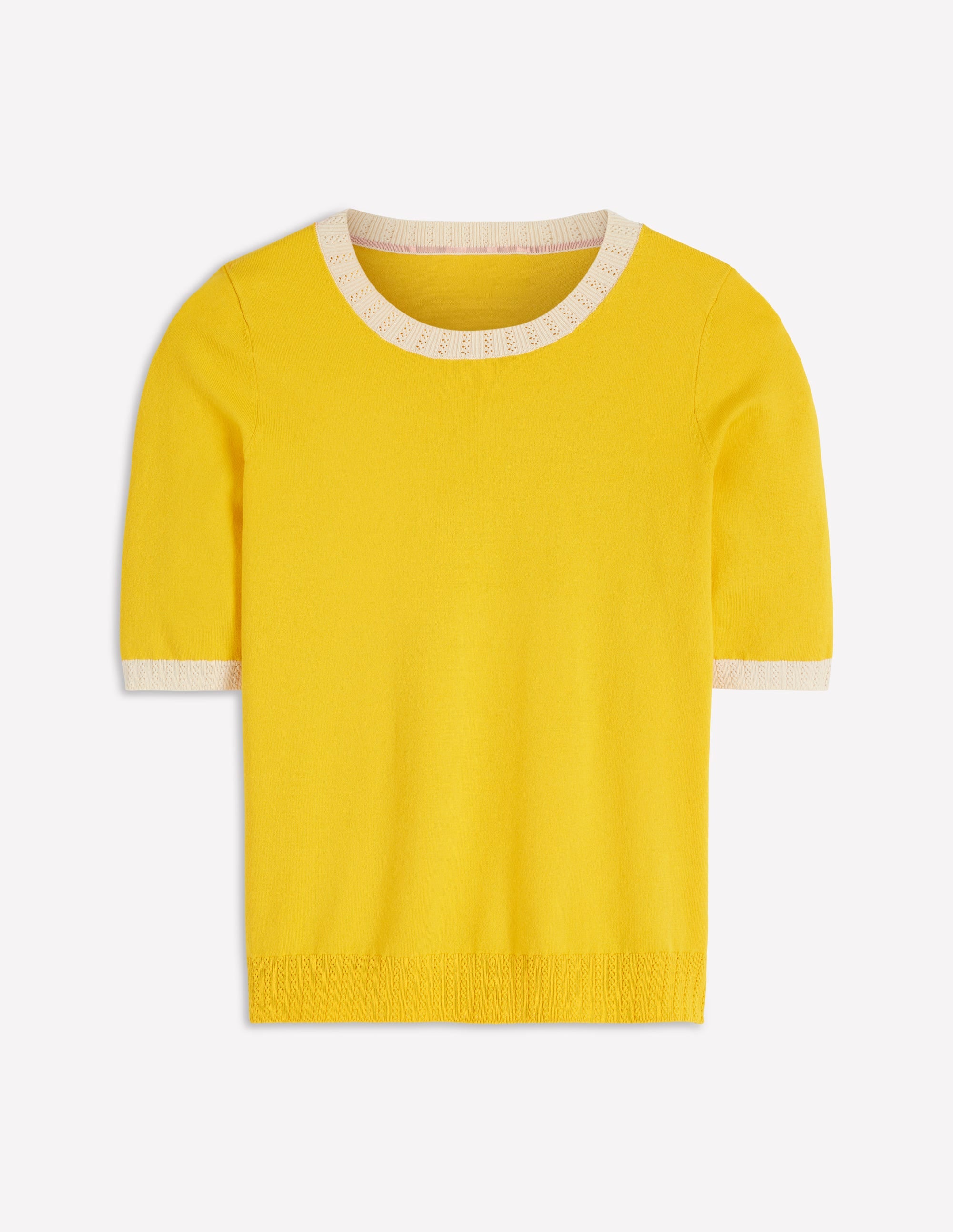 T-shirt col rond Emilia en coton-Jaune ananas, ivoire - Image 5