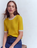 T-shirt col rond Emilia en coton-Jaune ananas, ivoire