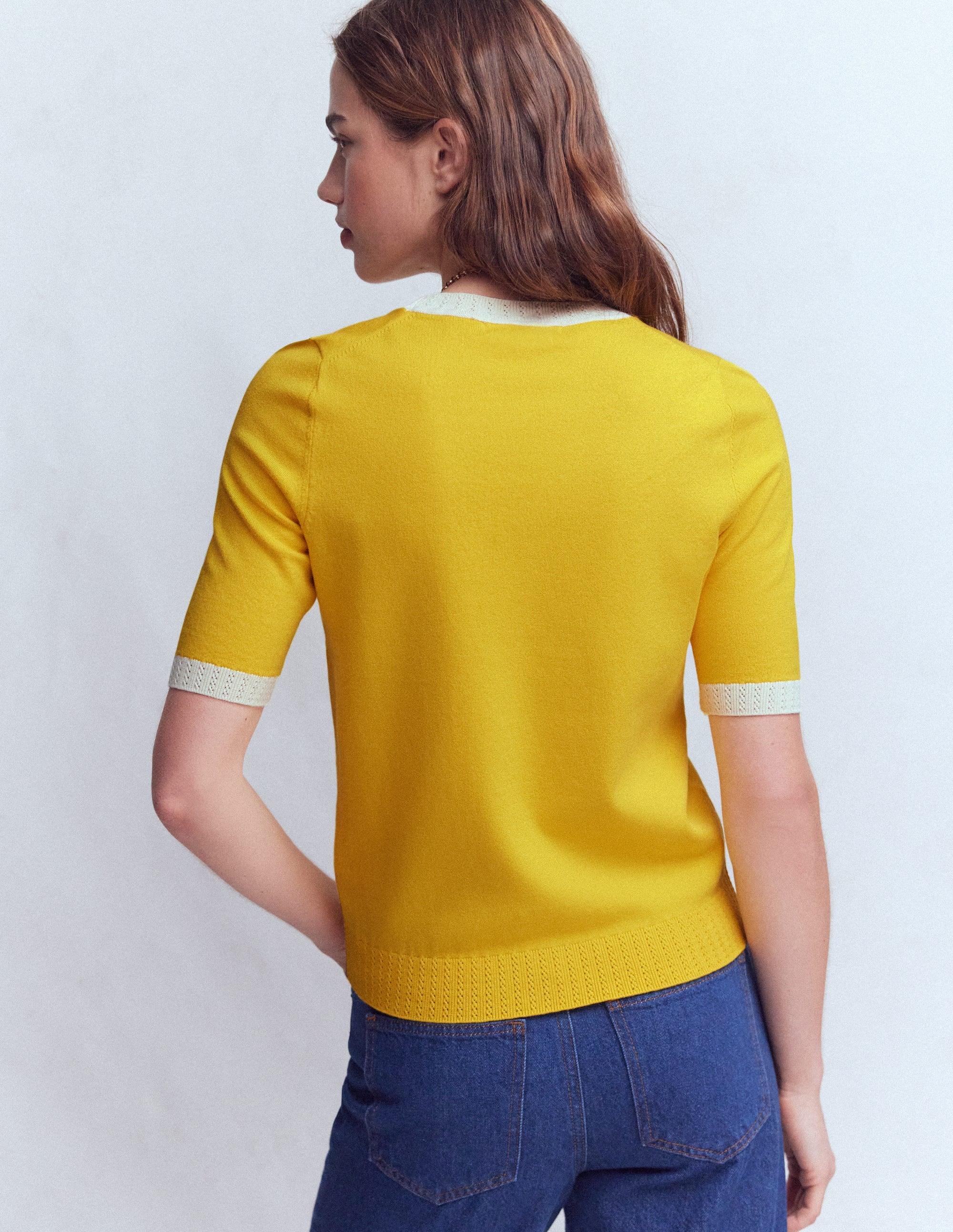 T-shirt col rond Emilia en coton-Jaune ananas, ivoire - Image 3